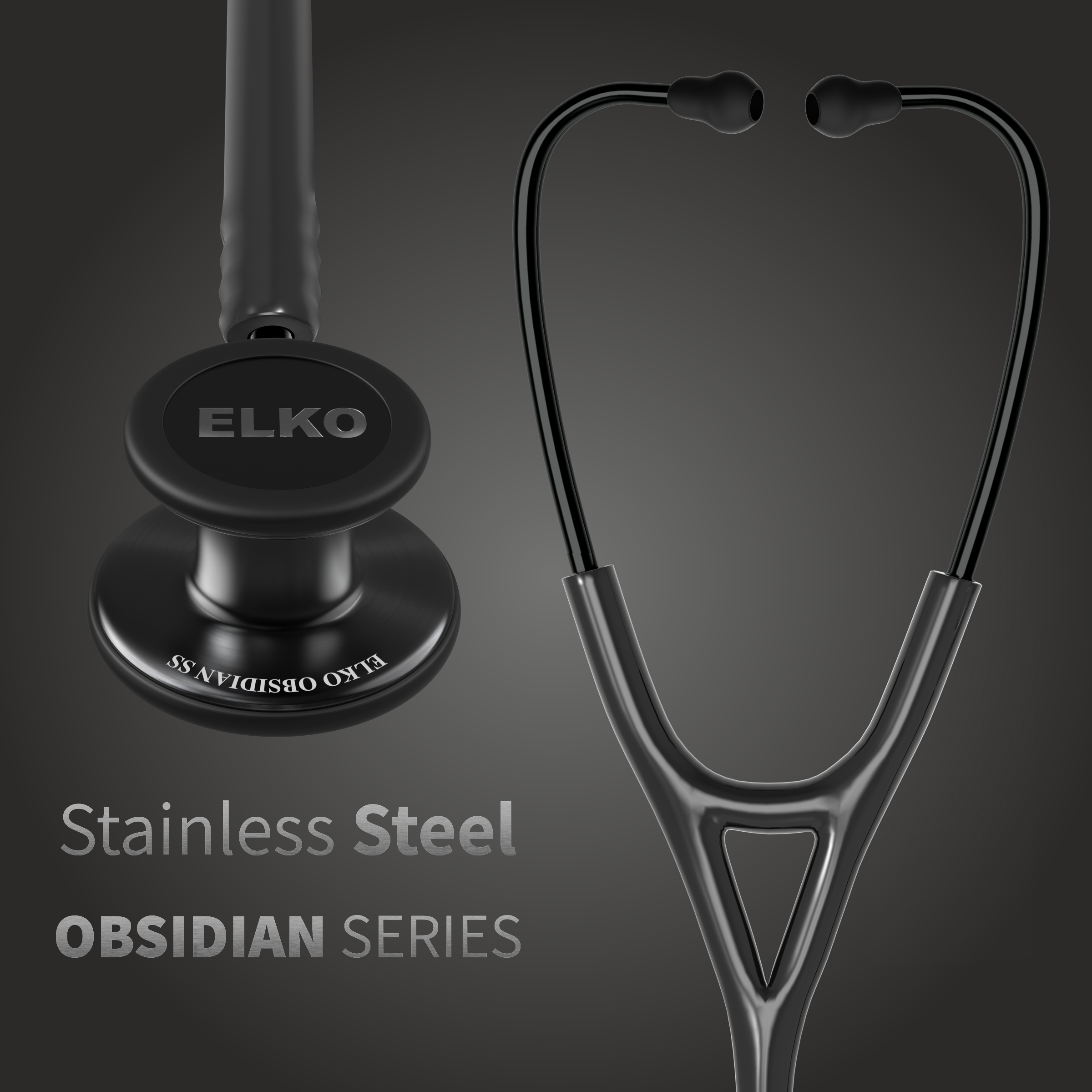 ELKO OBSIDIAN Series Stainless Steel Stethoscope - Black Edition / Black Tube