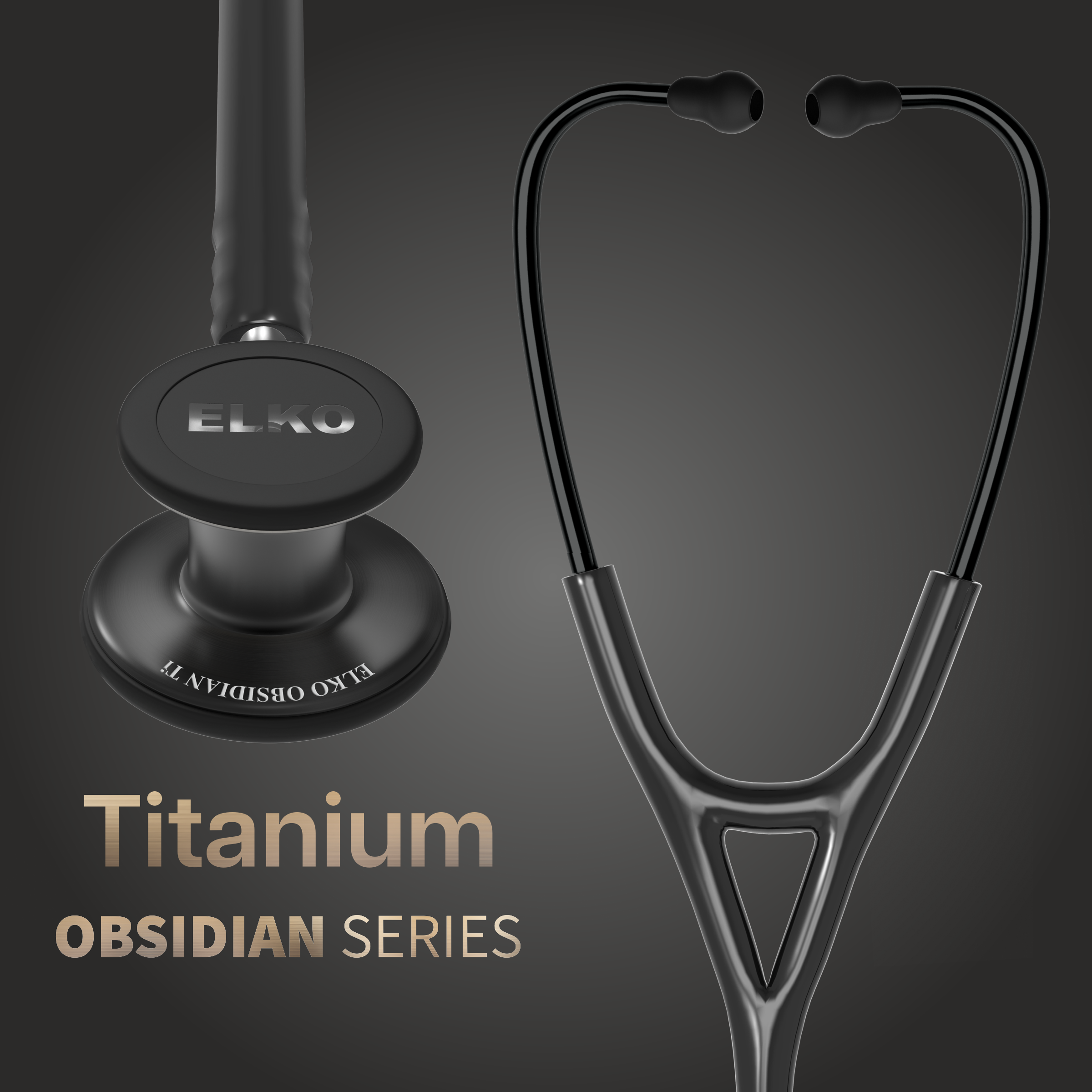 ELKO OBSIDIAN SERIES TITANIUM STETHOSCOPE – Black Edition / Black Tubing