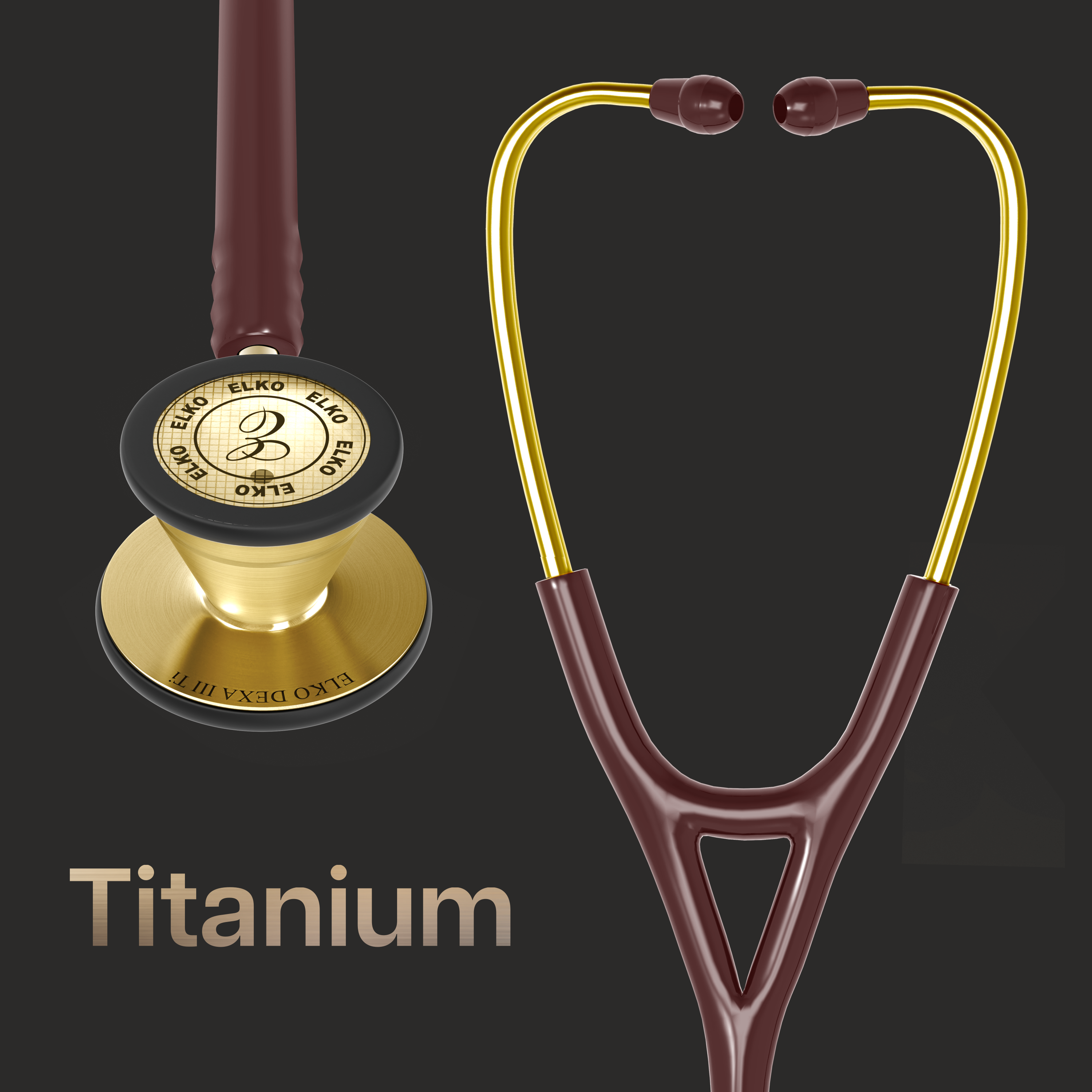 ELKO DEXA III Ti Titanium Stethoscopes- Gold Edition