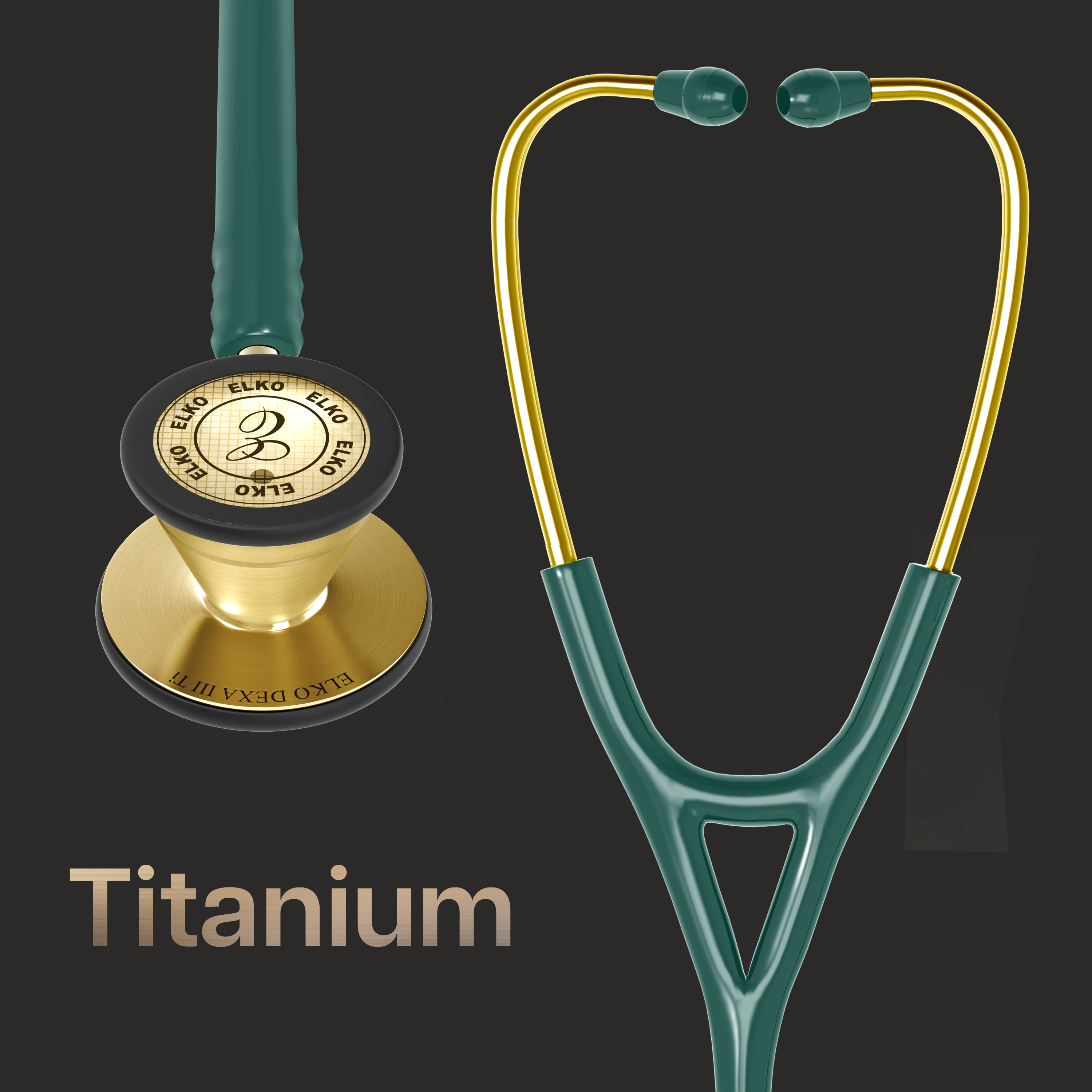 ELKO DEXA III Ti Titanium Stethoscopes- Gold Edition