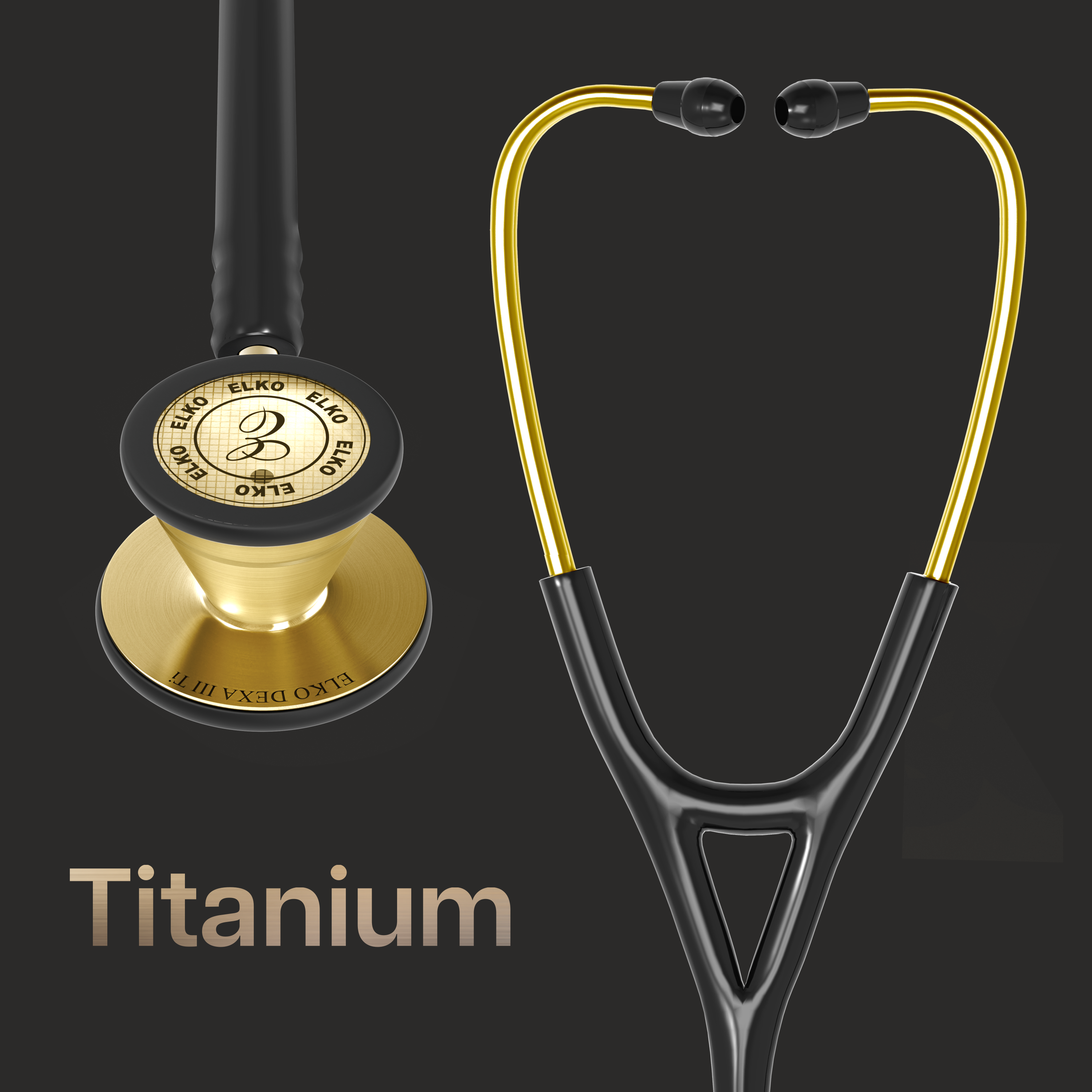 ELKO DEXA III Ti Titanium Stethoscopes- Gold Edition