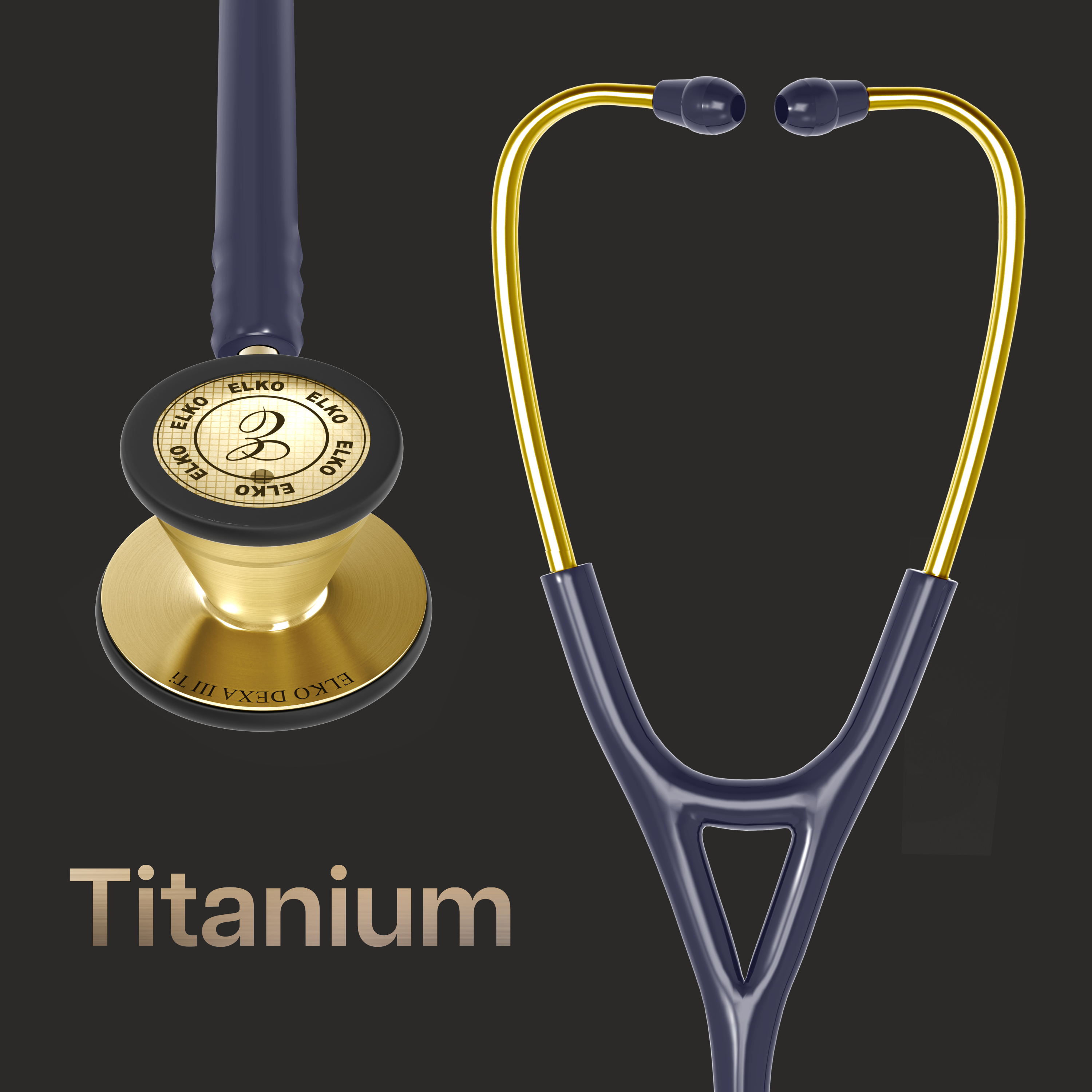ELKO DEXA III Ti Titanium Stethoscopes- Gold Edition