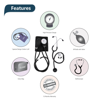 ELKO Dial Type Aneroid Sphygmomanometer with Basic Stethoscope