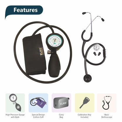 ELKO Palm Type Aneroid Sphygmomanometer with Basic Stethoscope