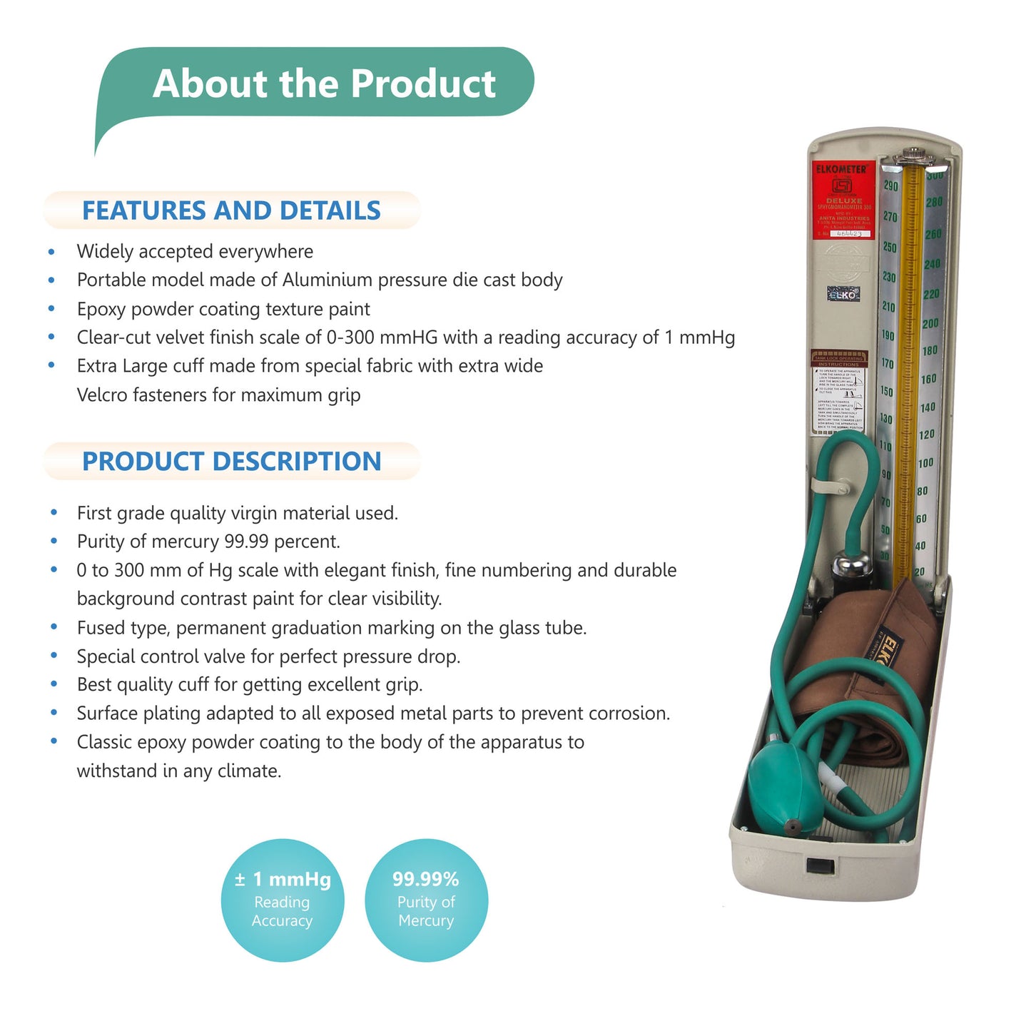 ELKO EL-320 Elkometer Deluxe Mercury Sphygmomanometer