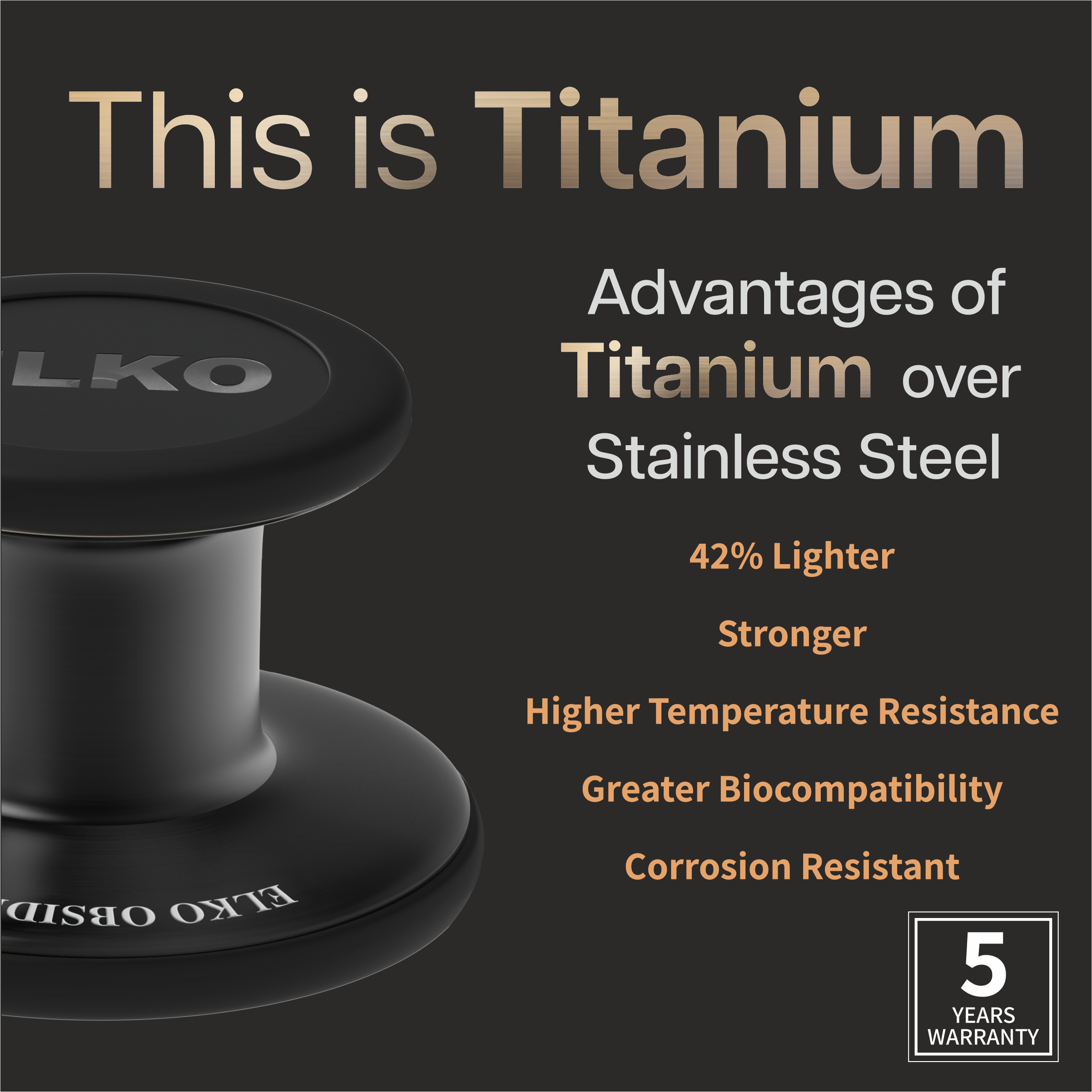ELKO OBSIDIAN SERIES TITANIUM STETHOSCOPE – Black Edition / Black Tubing