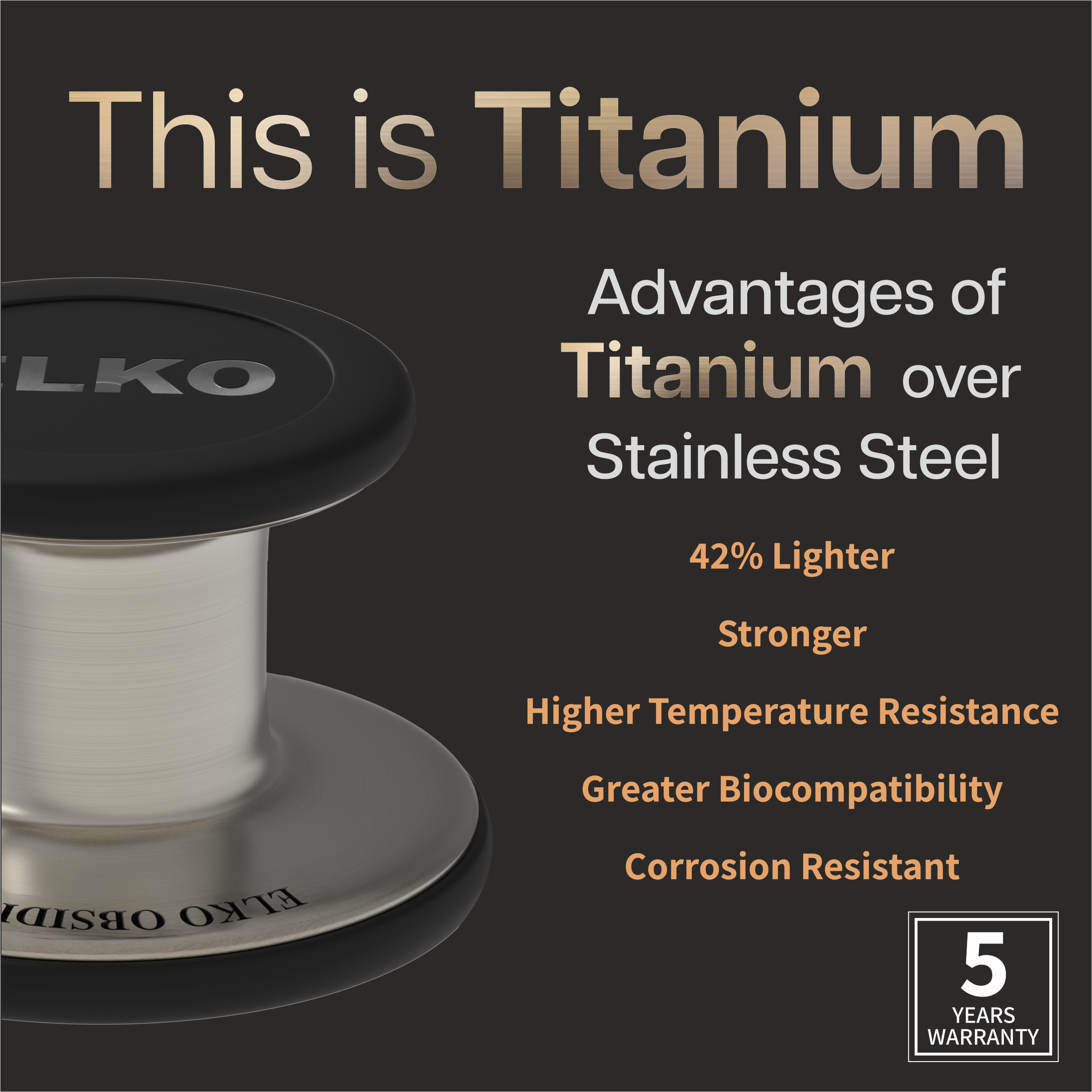 ELKO OBSIDIAN SERIES TITANIUM STETHOSCOPE – Natural Edition / Black Tubing