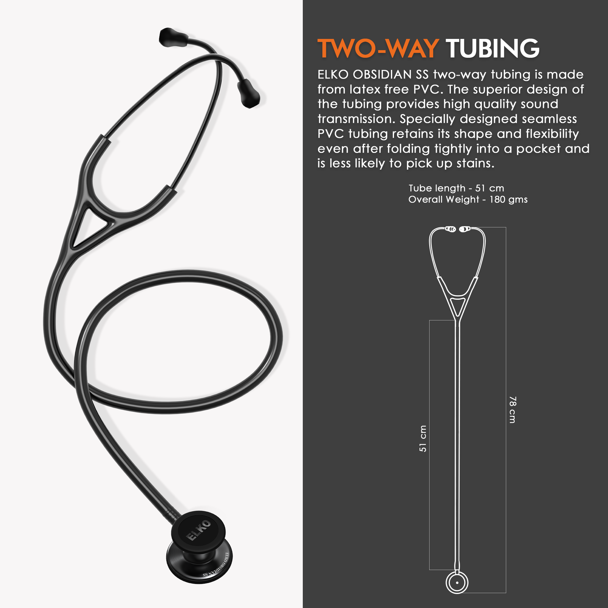 ELKO OBSIDIAN Series Stainless Steel Stethoscope - Black Edition / Black Tube