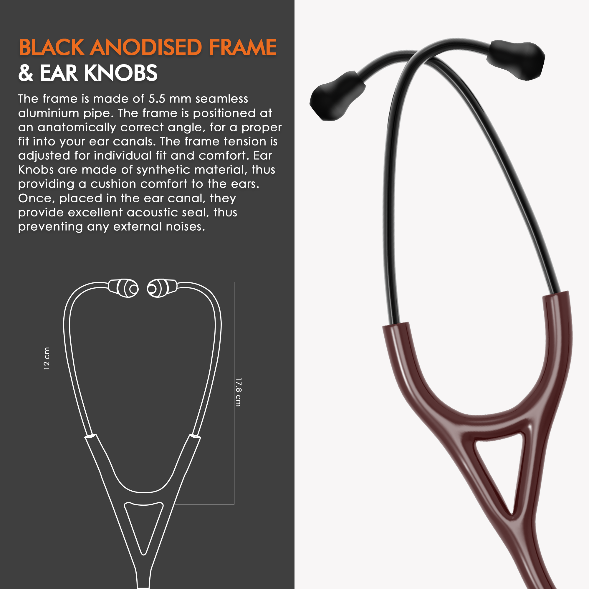 ELKO OBSIDIAN Series Stainless Steel Stethoscope - French Gold / Brown Tube