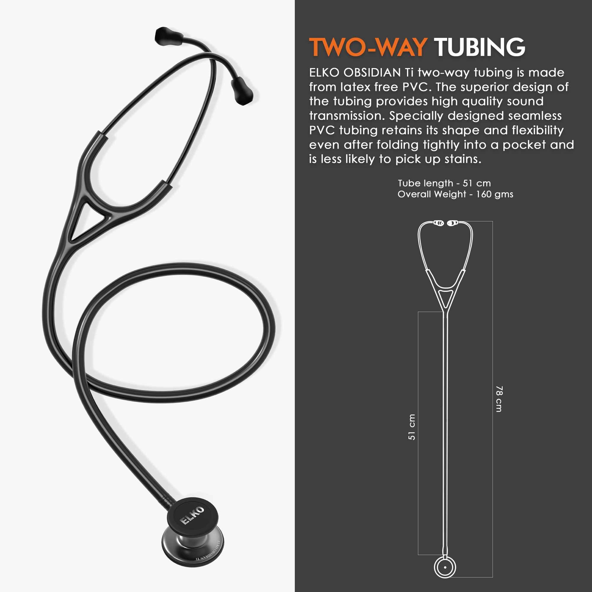 ELKO OBSIDIAN Series Titanium Stethoscope – Smoke Grey Edition / Black Tubing