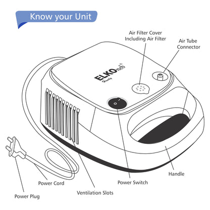 ELKO Handy Piston Compressor Nebulizer Machine with Complete Mask Kit