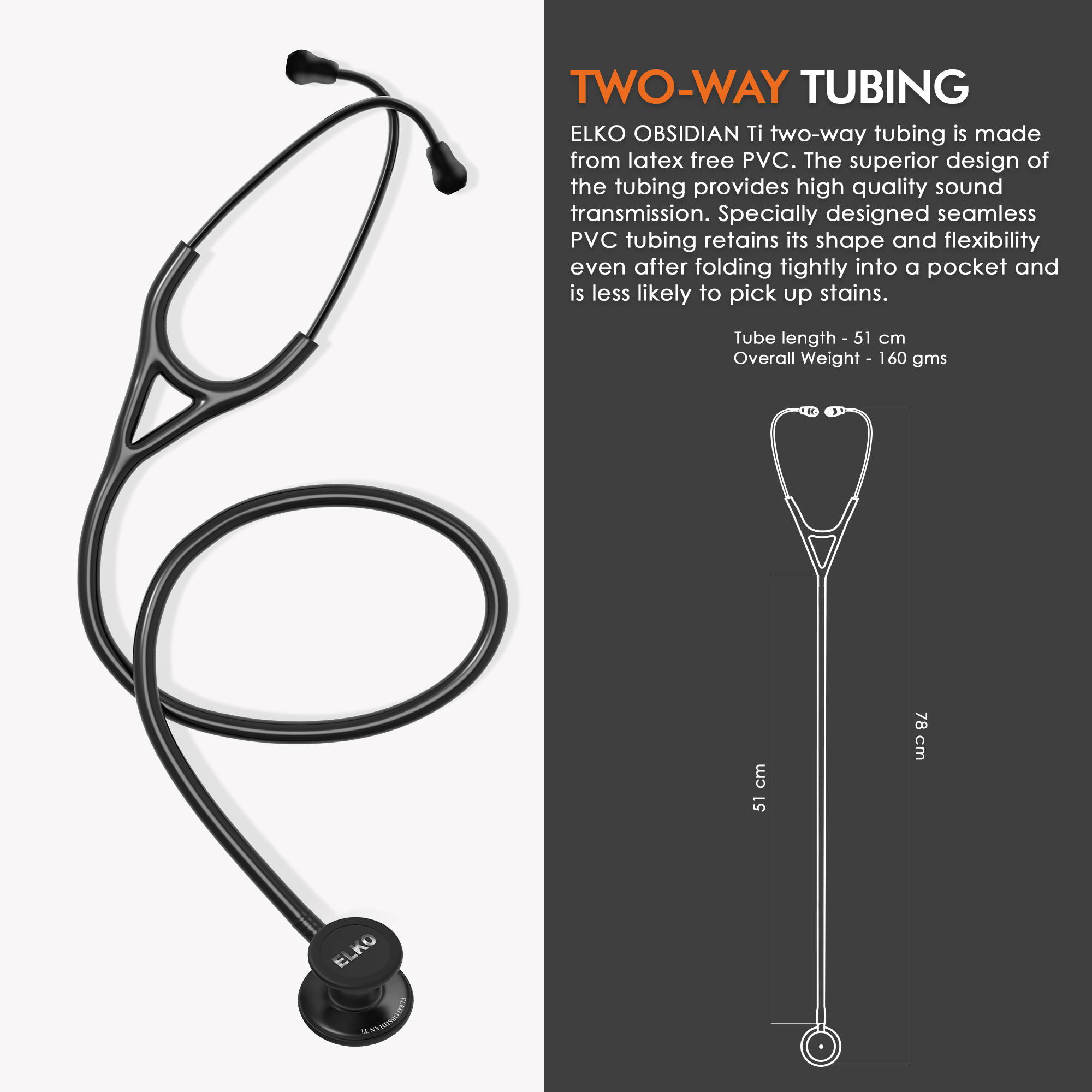 ELKO OBSIDIAN SERIES TITANIUM STETHOSCOPE – Black Edition / Black Tubing