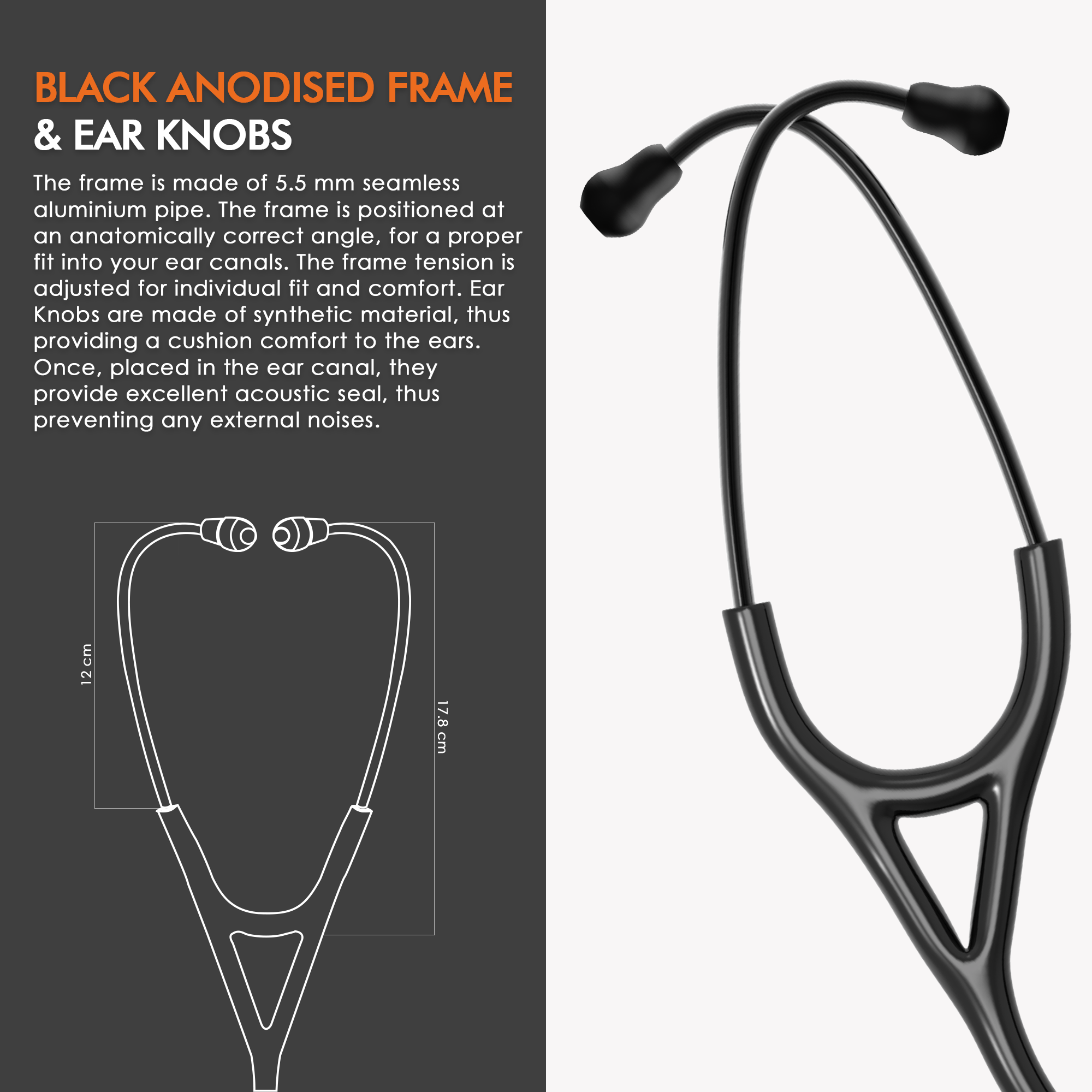 ELKO OBSIDIAN Series Titanium Stethoscope – Smoke Grey Edition / Black Tubing