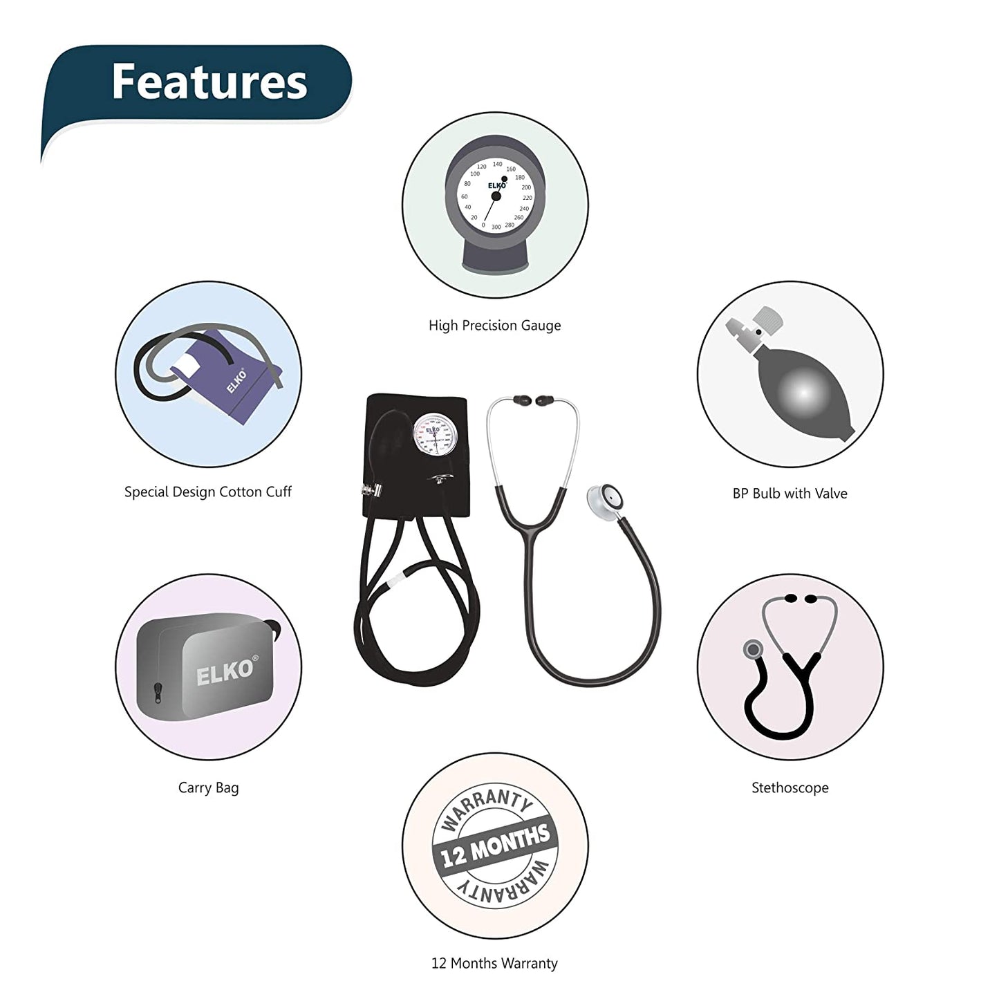 ELKO Dial Type Aneroid Sphygmomanometer - Deluxe