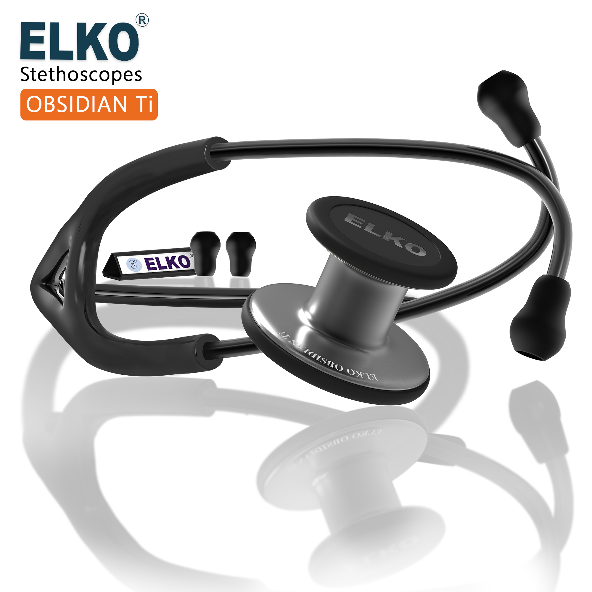 ELKO OBSIDIAN Series Titanium Stethoscope – Smoke Grey Edition / Black Tubing