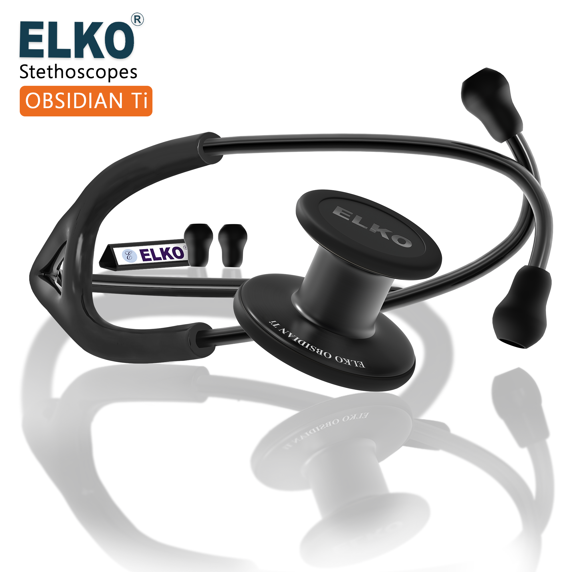 ELKO OBSIDIAN SERIES TITANIUM STETHOSCOPE – Black Edition / Black Tubing