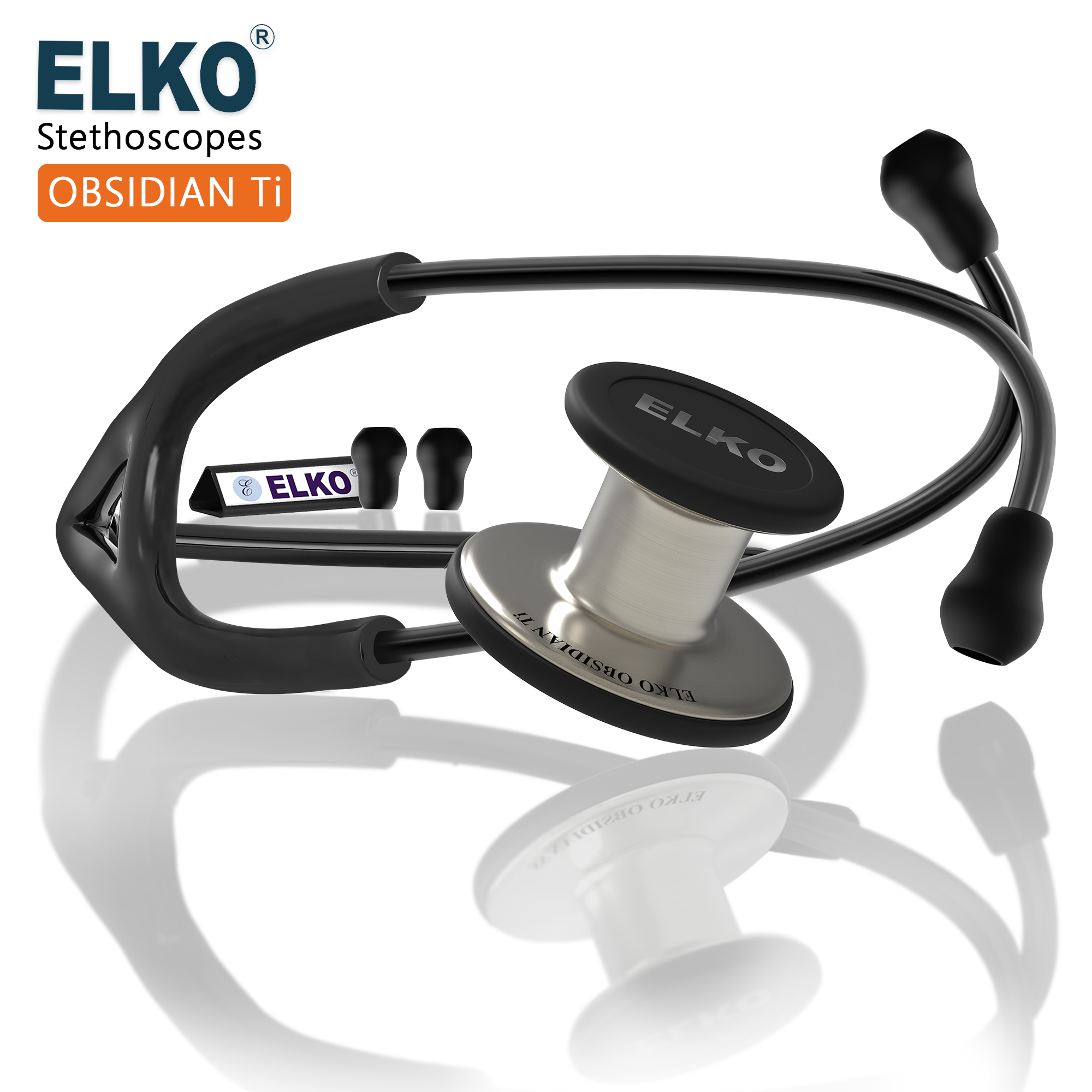 ELKO OBSIDIAN SERIES TITANIUM STETHOSCOPE – Natural Edition / Black Tubing