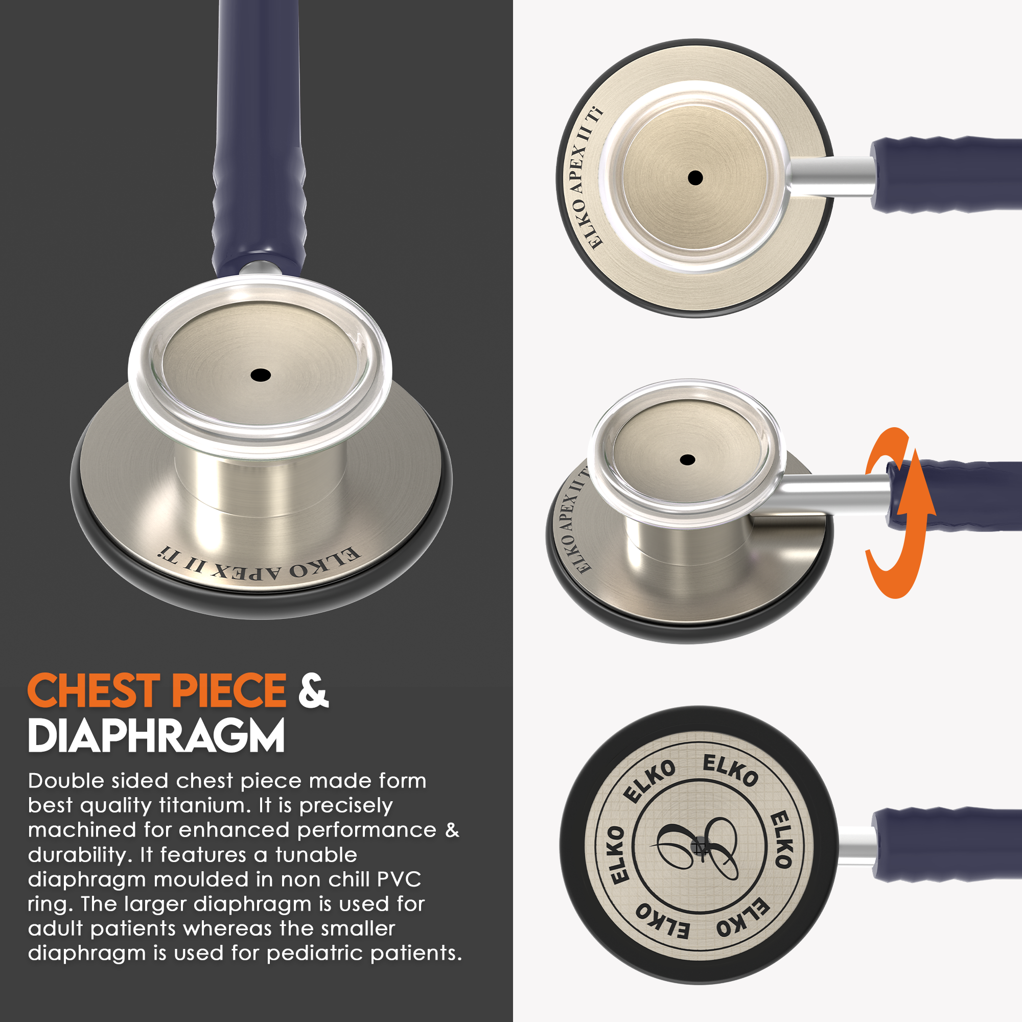 ELKO APEX II Ti Titanium Stethoscope - Natural Titanium