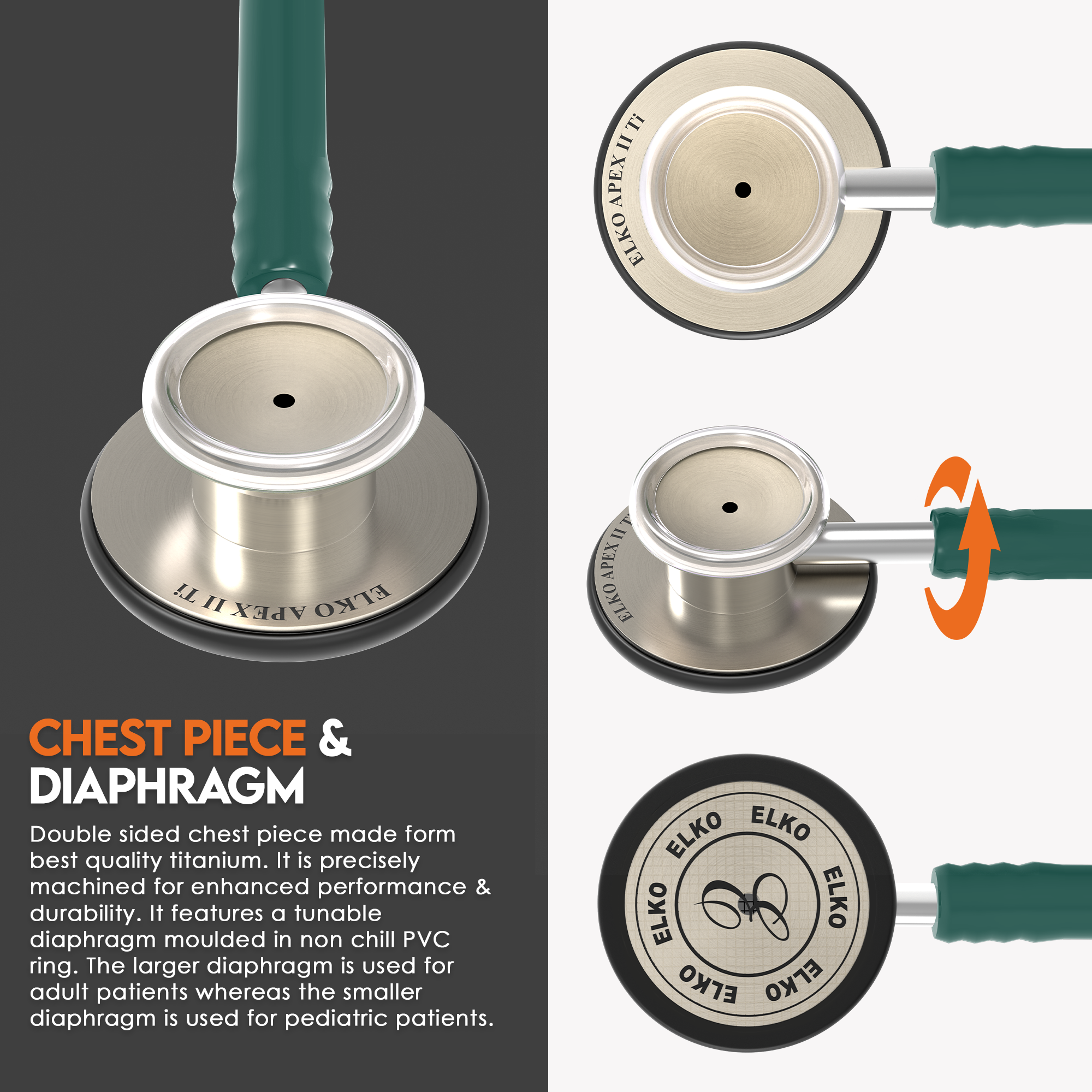 ELKO APEX II Ti Titanium Stethoscope - Natural Titanium