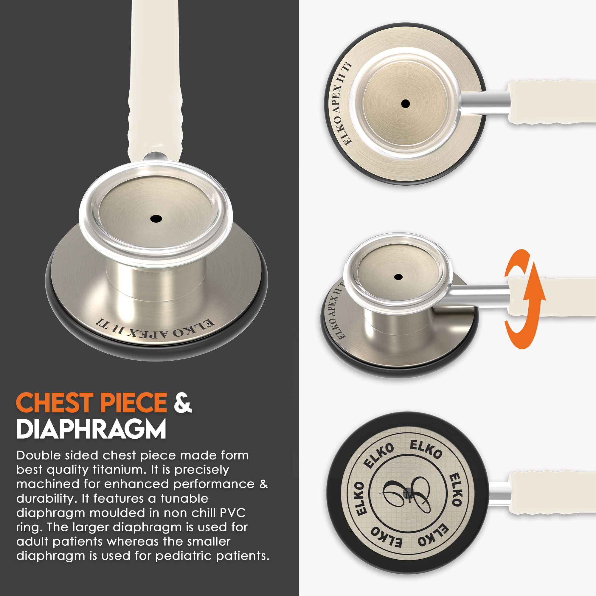 ELKO APEX II Ti Titanium Stethoscope - Natural Titanium