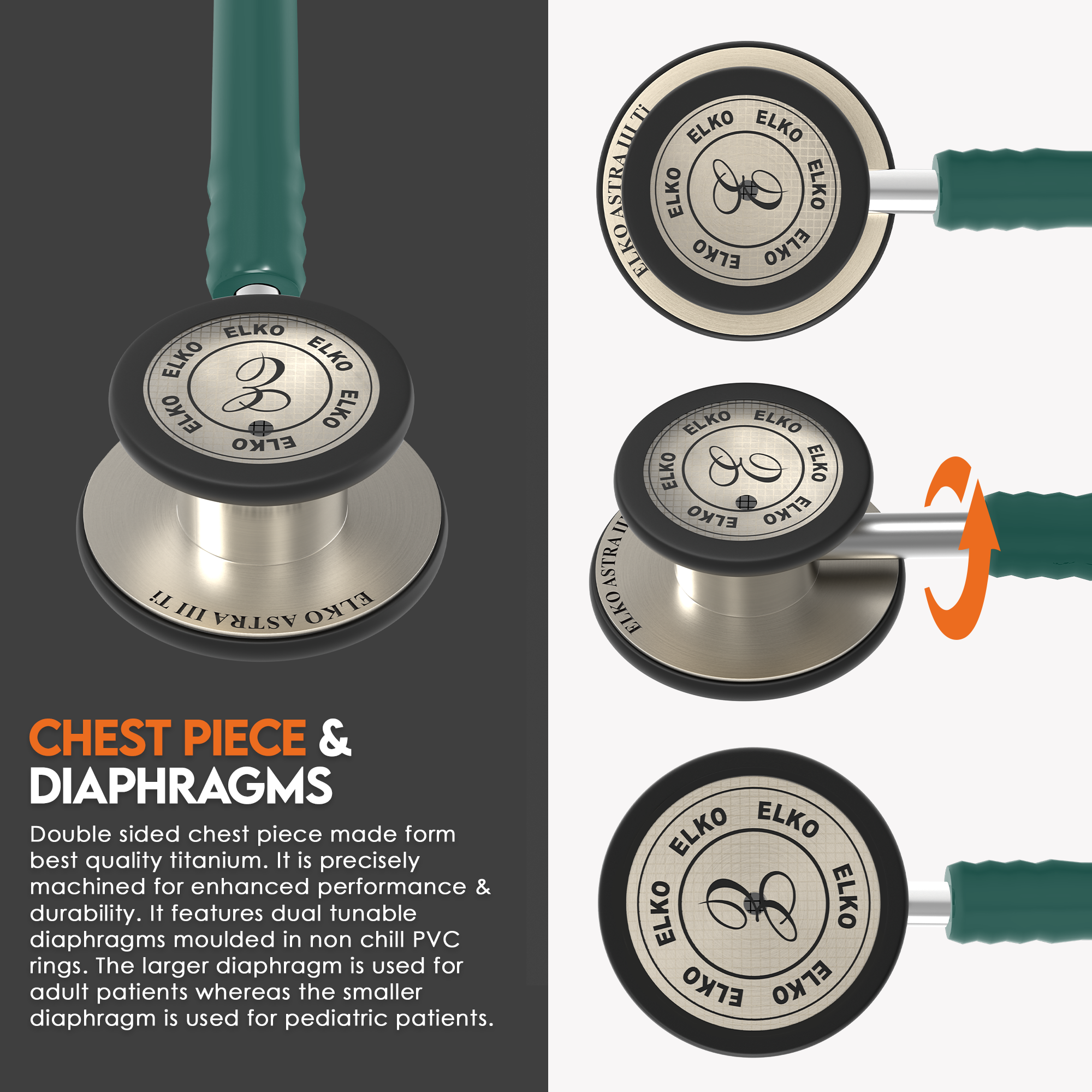 ELKO ASTRA III Ti Titanium Stethoscope - Natural Titanium