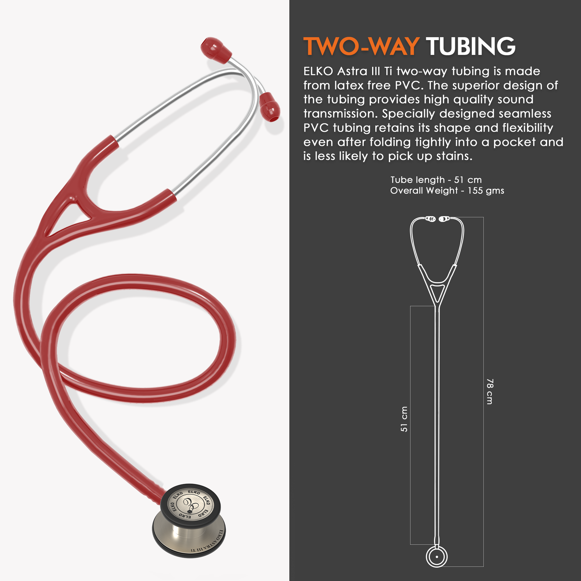 ELKO ASTRA III Ti Titanium Stethoscope - Natural Titanium