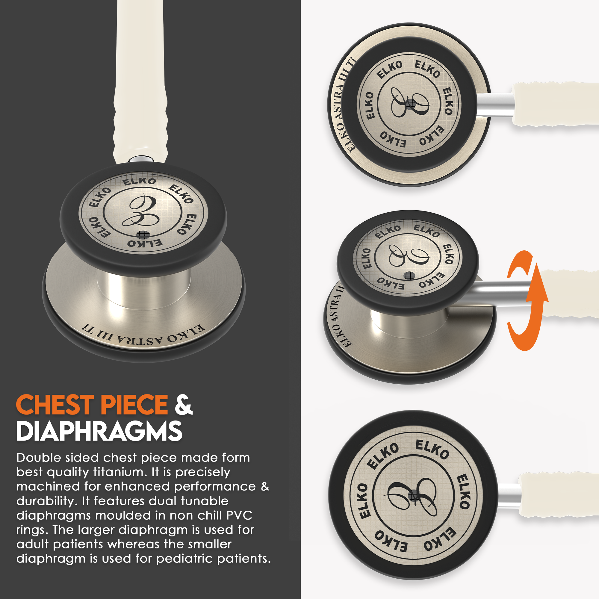 ELKO ASTRA III Ti Titanium Stethoscope - Natural Titanium