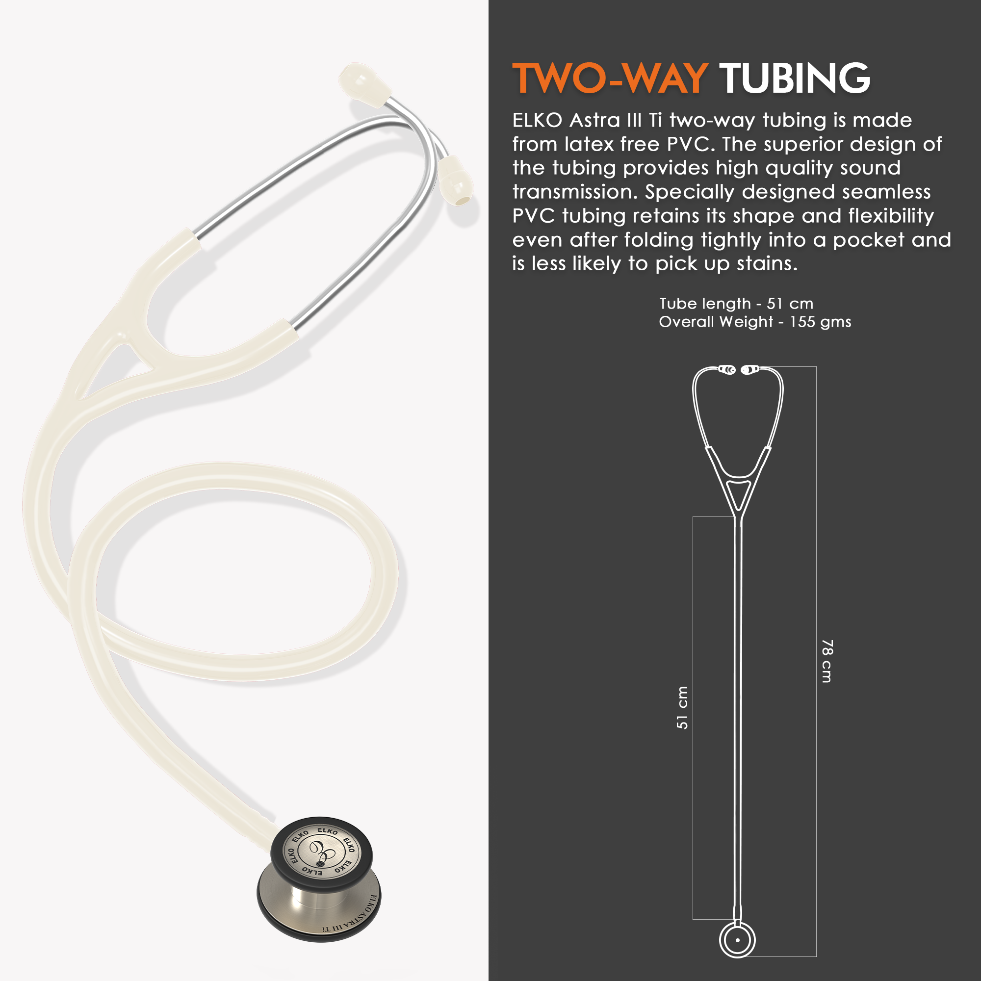 ELKO ASTRA III Ti Titanium Stethoscope - Natural Titanium