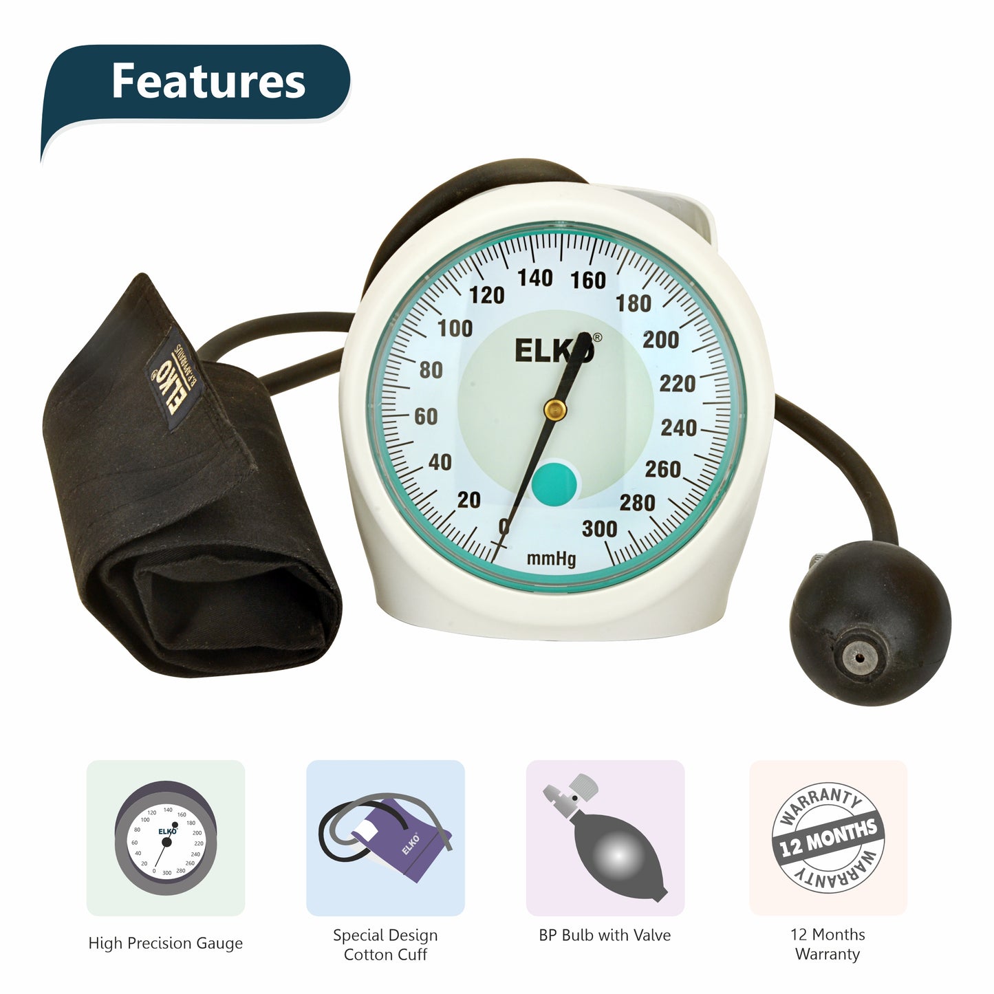 ELKO Clock/Desk Type Aneroid Sphygmomanometer