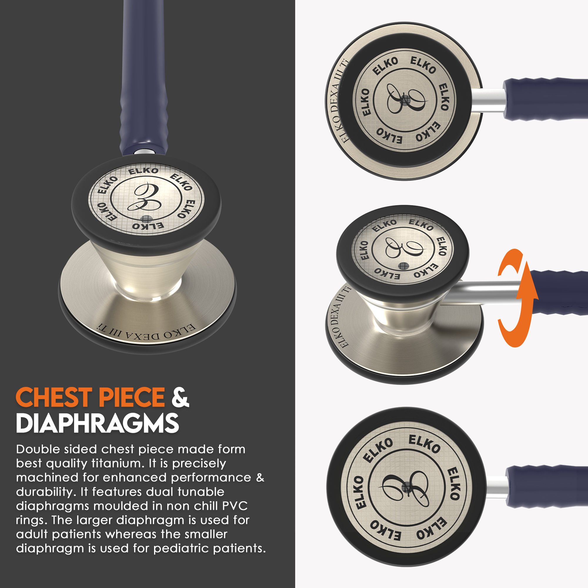 ELKO DEXA III Ti Titanium Stethoscope - Natural Titanium