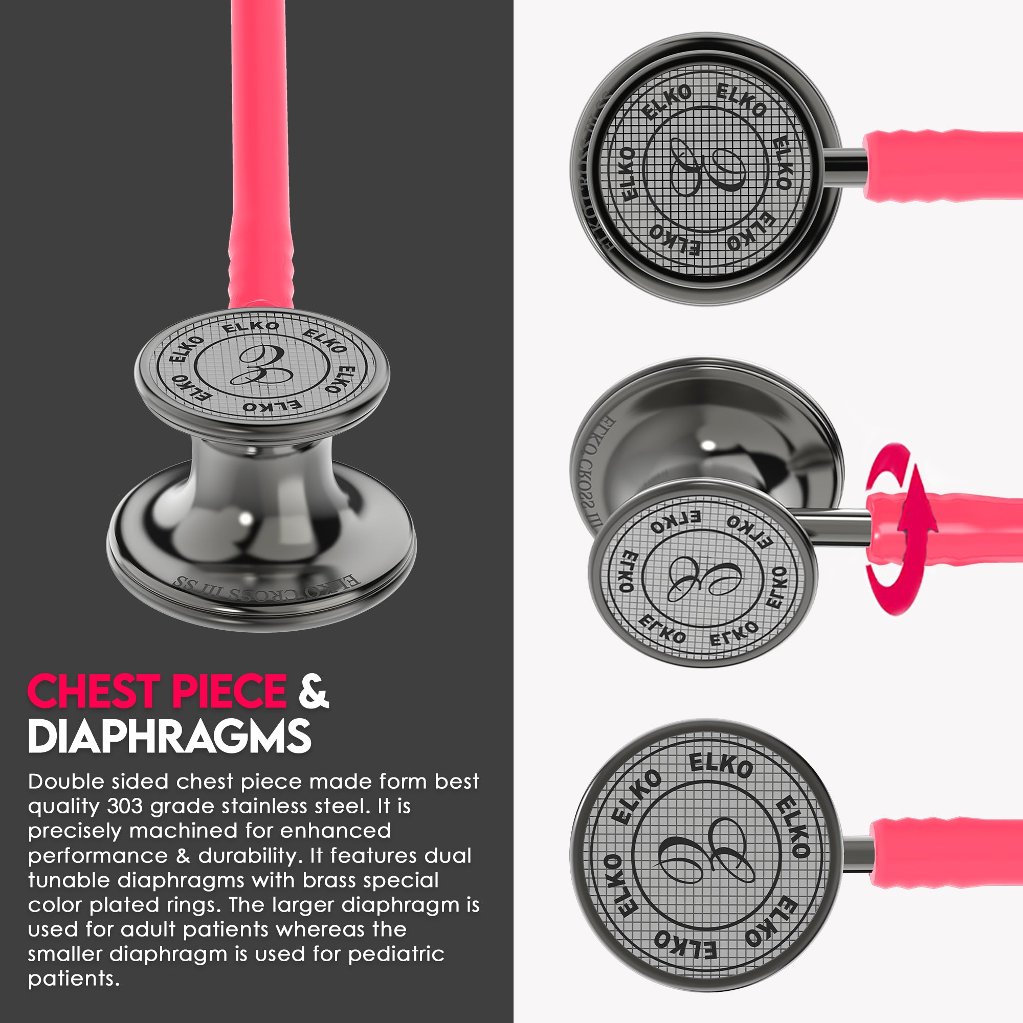 ELKO CROSS III SS Stainless Steel Stethoscope - Smoke Grey