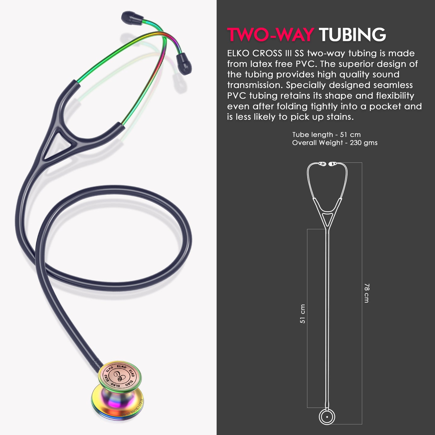 ELKO CROSS III SS Stainless Steel Stethoscope - Rainbow