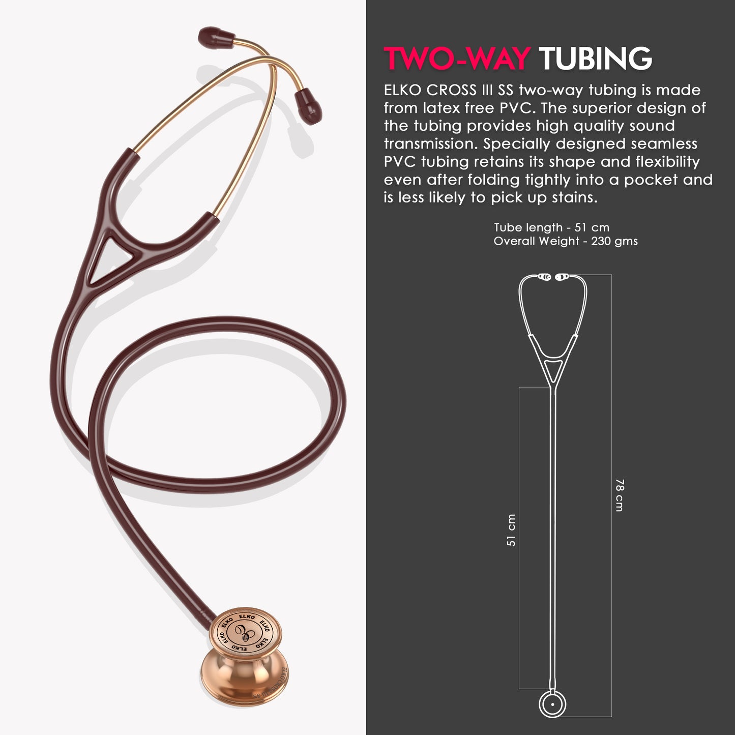 ELKO CROSS III SS Stainless Steel Stethoscope - Rose Gold