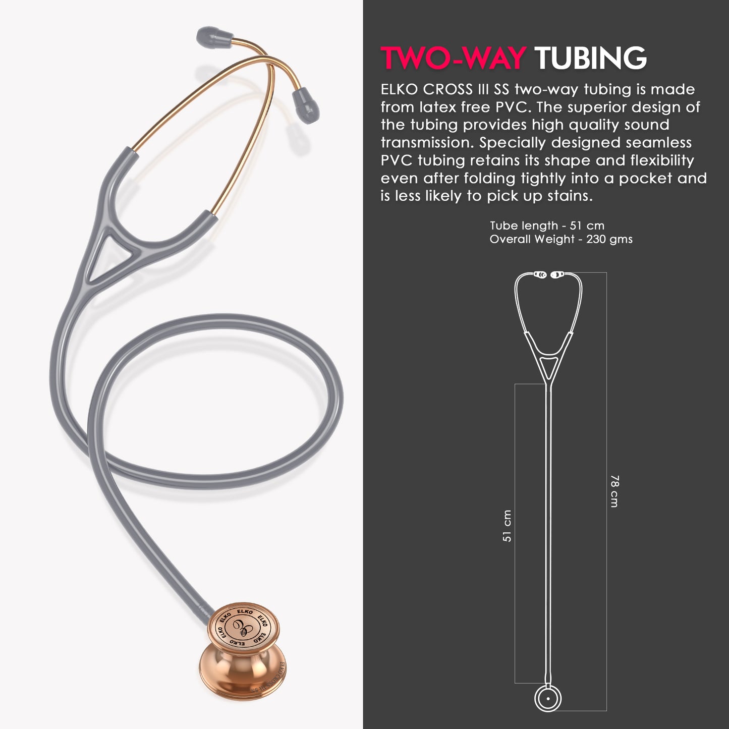 ELKO CROSS III SS Stainless Steel Stethoscope - Rose Gold