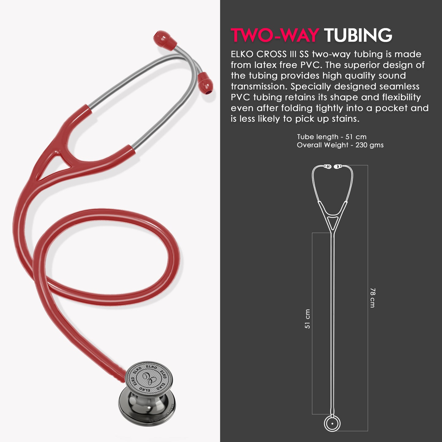 ELKO CROSS III SS Stainless Steel Stethoscope - Smoke Grey