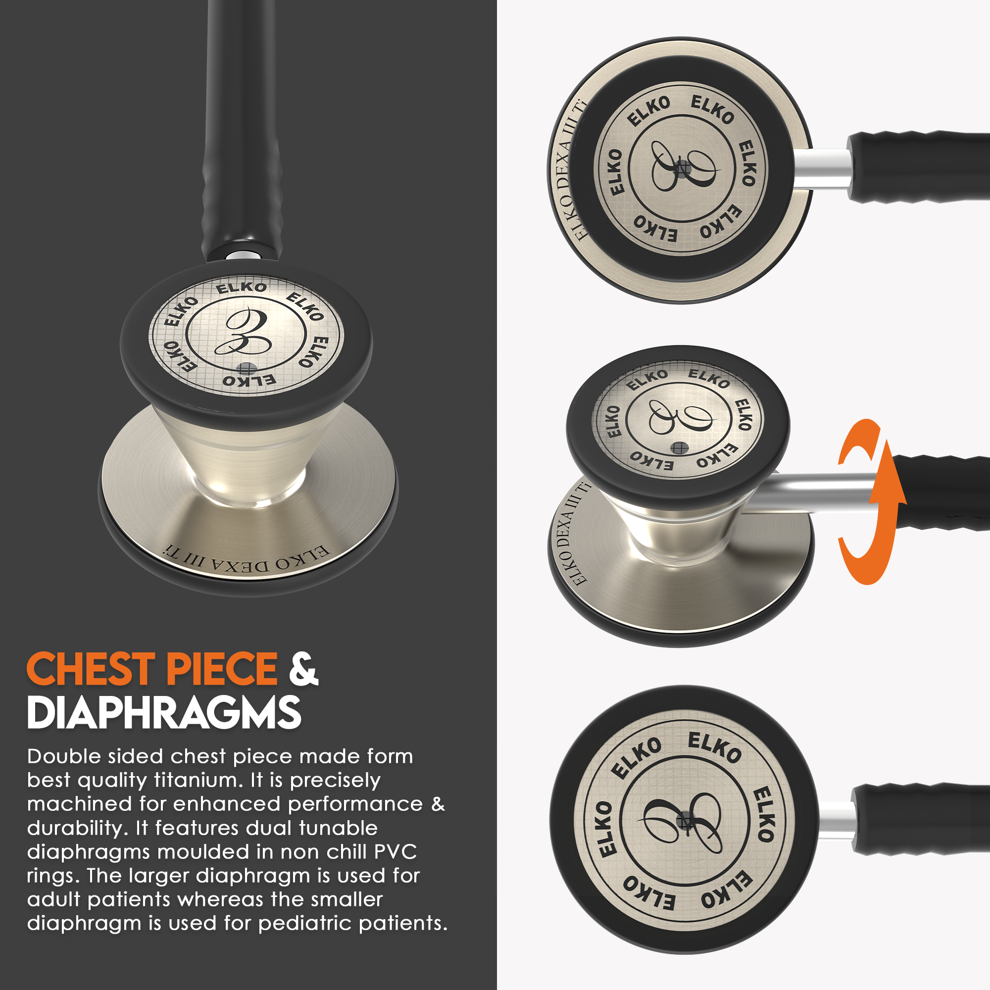 ELKO DEXA III Ti Titanium Stethoscope - Natural Titanium