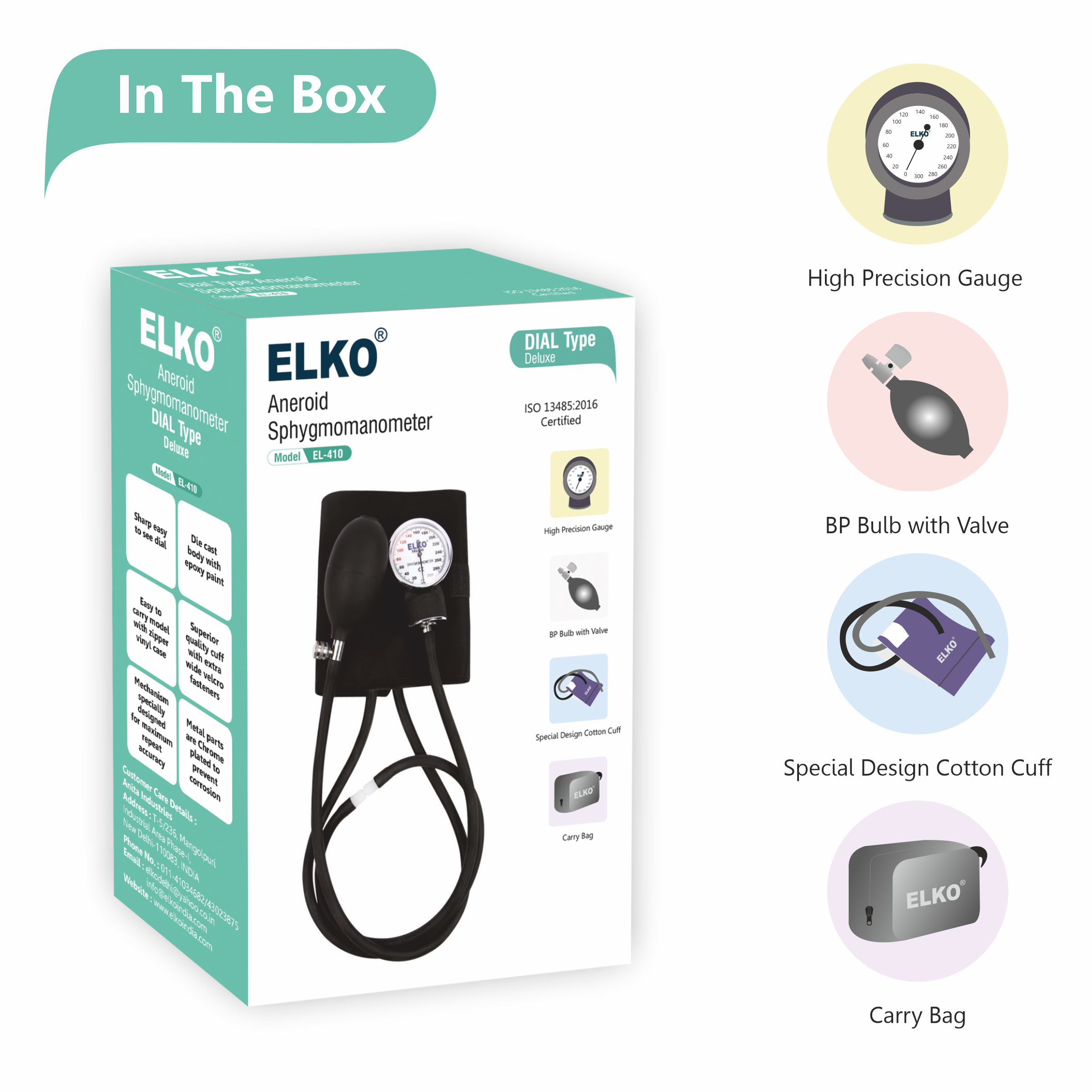 ELKO Dial Type Aneroid Sphygmomanometer - Deluxe