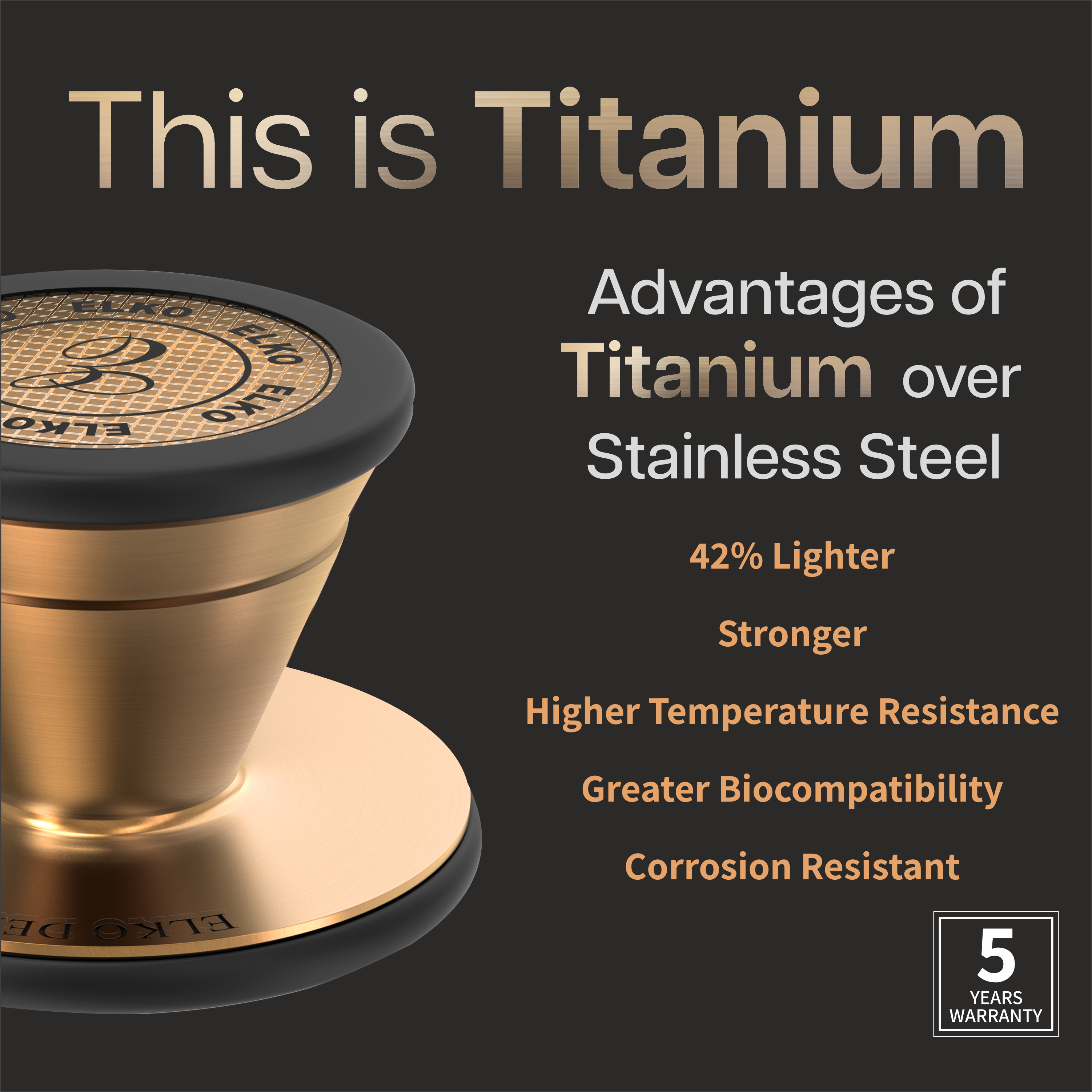 ELKO DEXA III Ti Titanium Stethoscope - Rose Gold