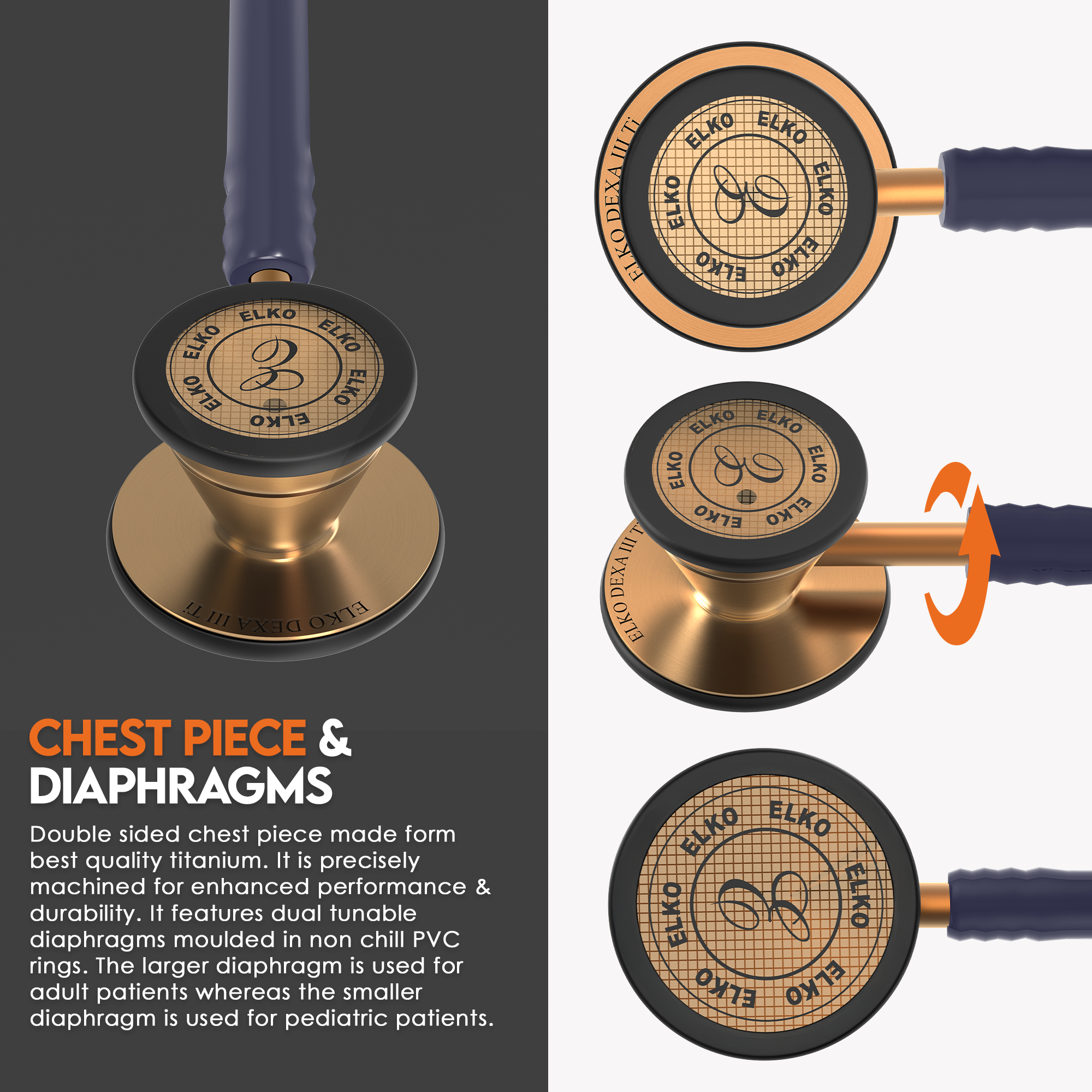 ELKO DEXA III Ti Titanium Stethoscope - Rose Gold