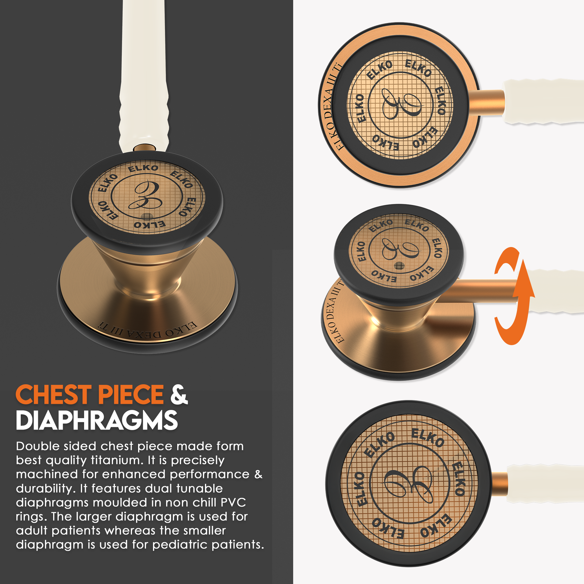 ELKO DEXA III Ti Titanium Stethoscope - Rose Gold