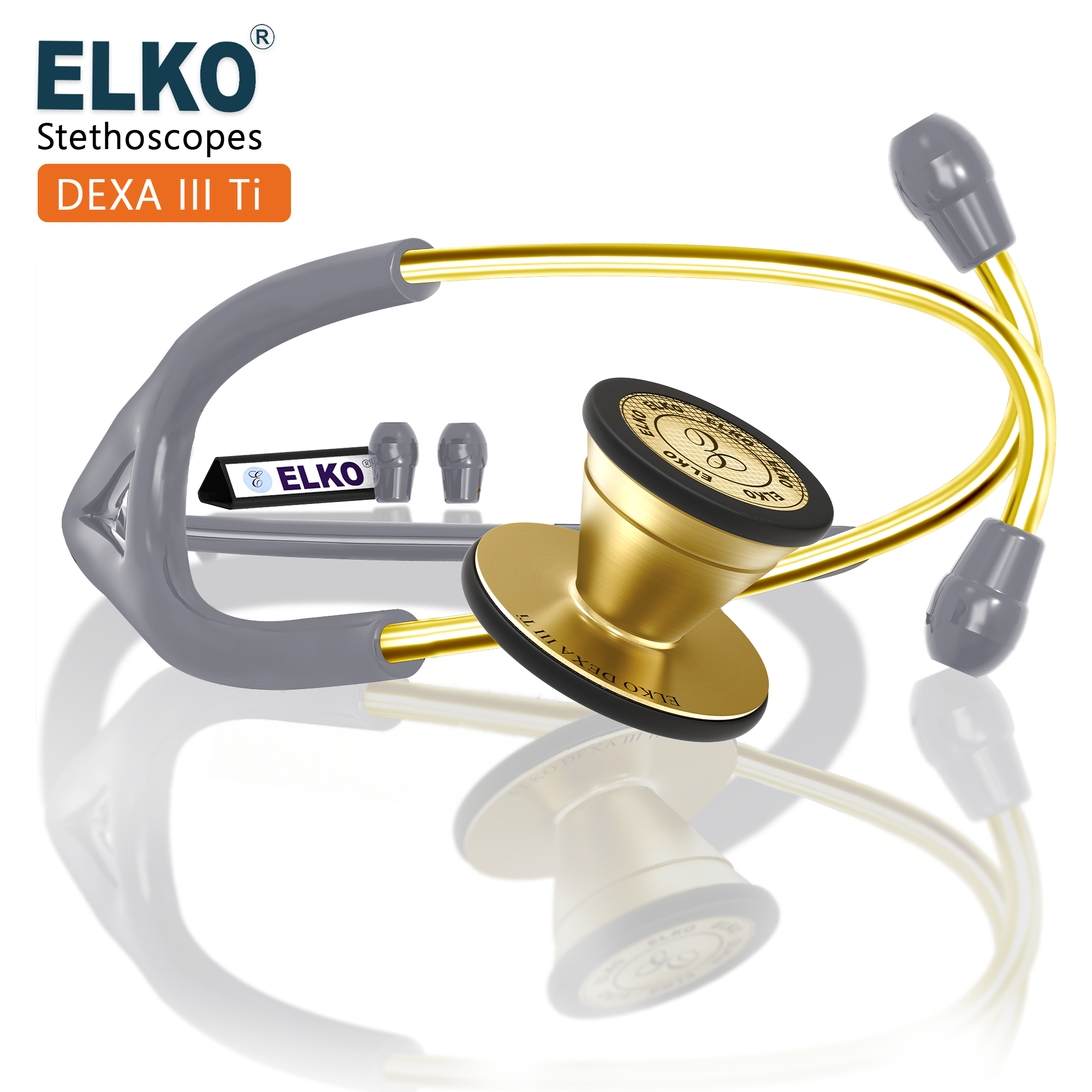 ELKO DEXA III Ti Titanium Stethoscopes- Gold Edition
