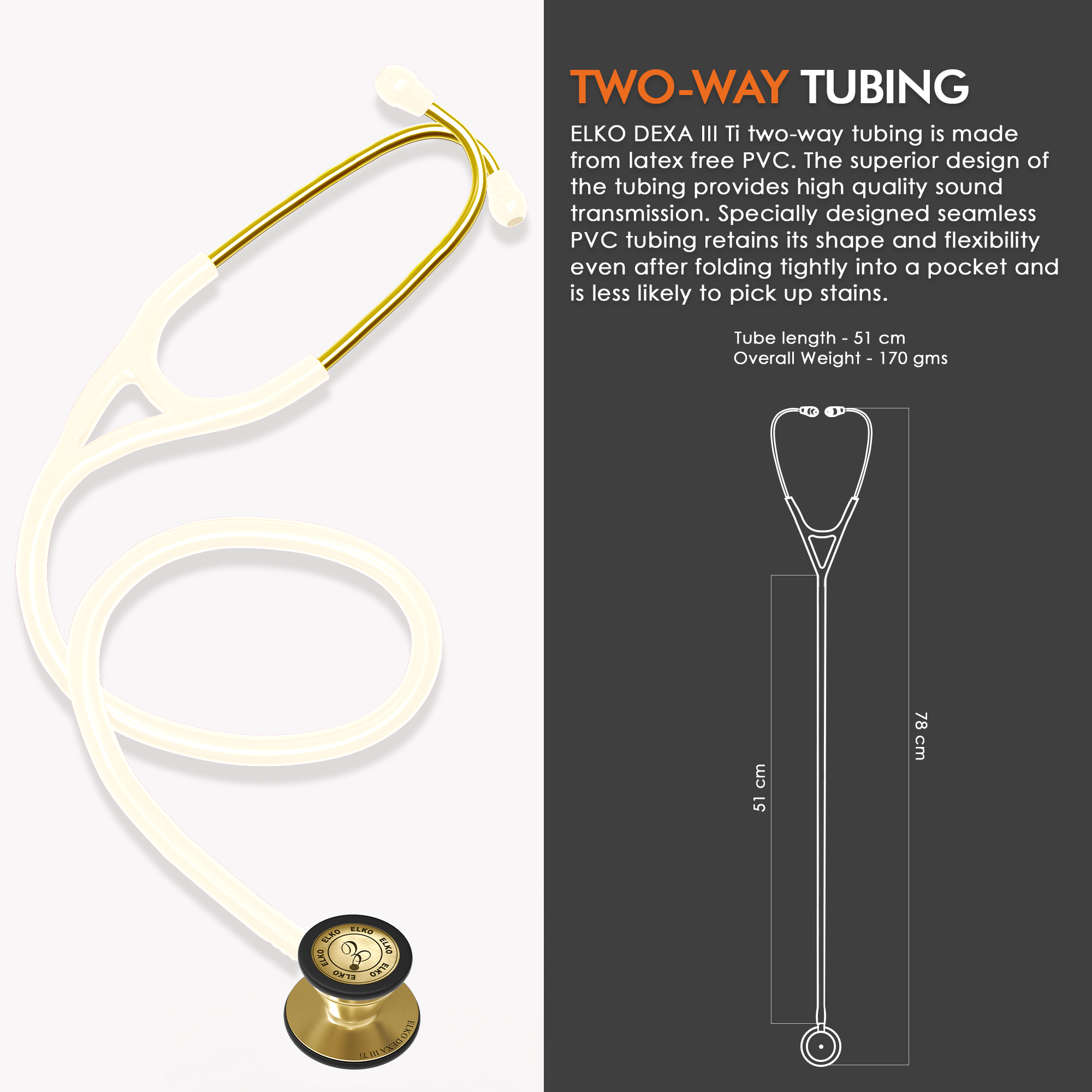 ELKO DEXA III Ti Titanium Stethoscopes- Gold Edition