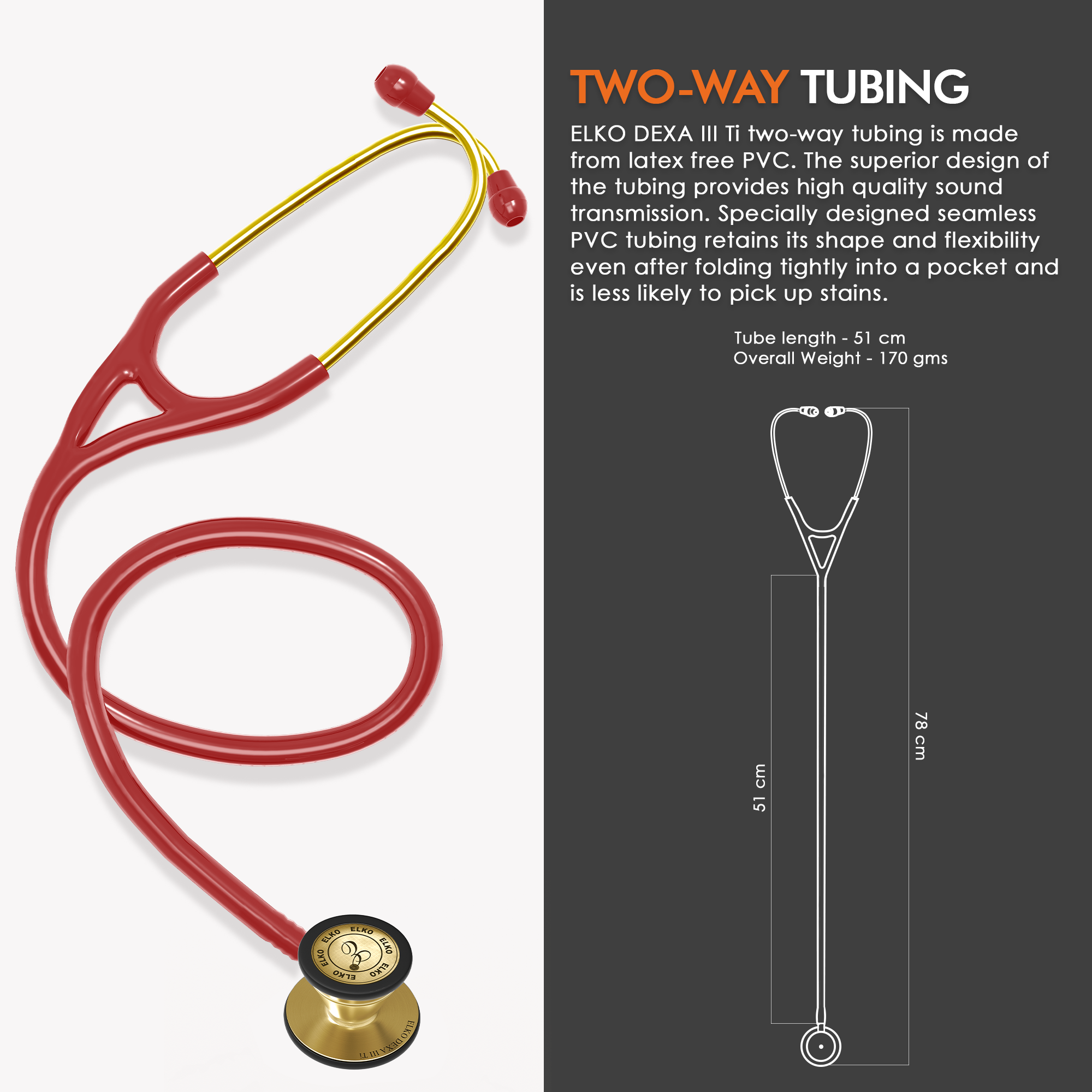 ELKO DEXA III Ti Titanium Stethoscopes- Gold Edition