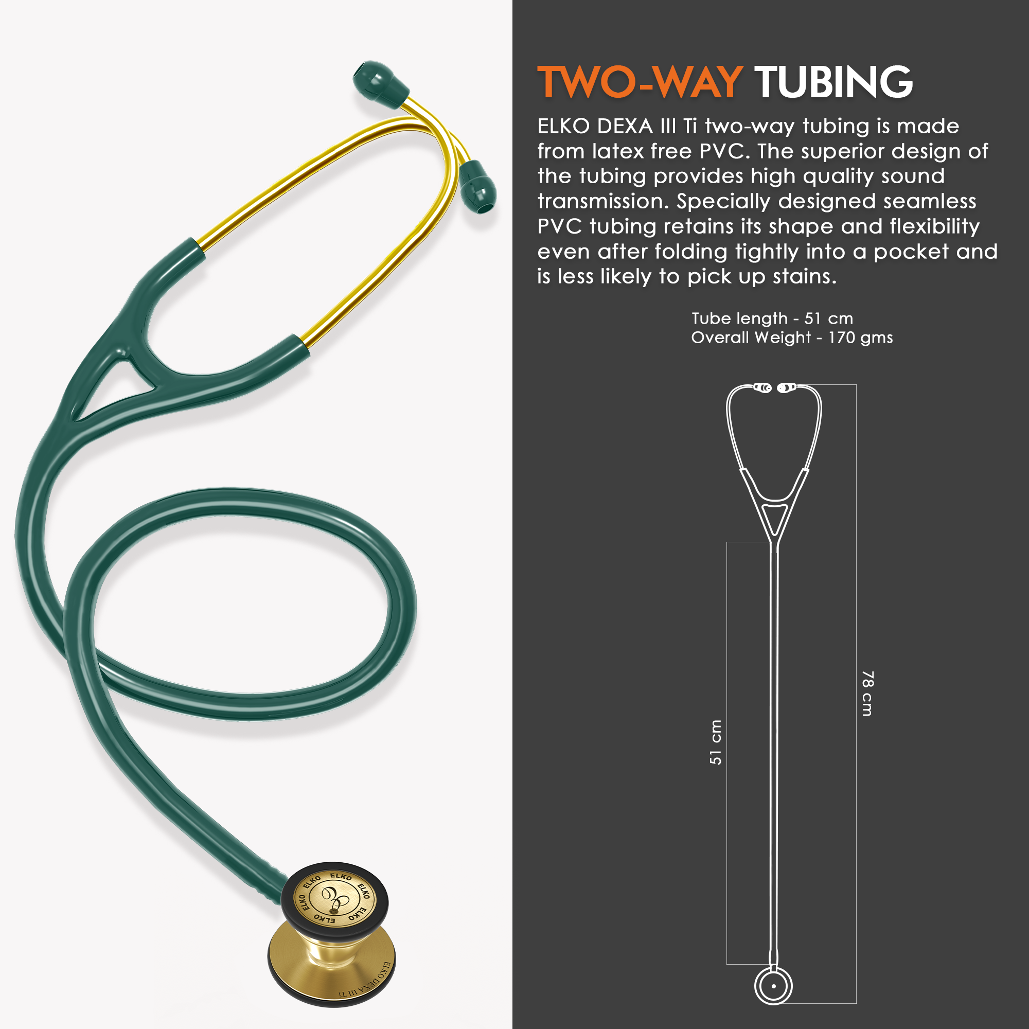 ELKO DEXA III Ti Titanium Stethoscopes- Gold Edition