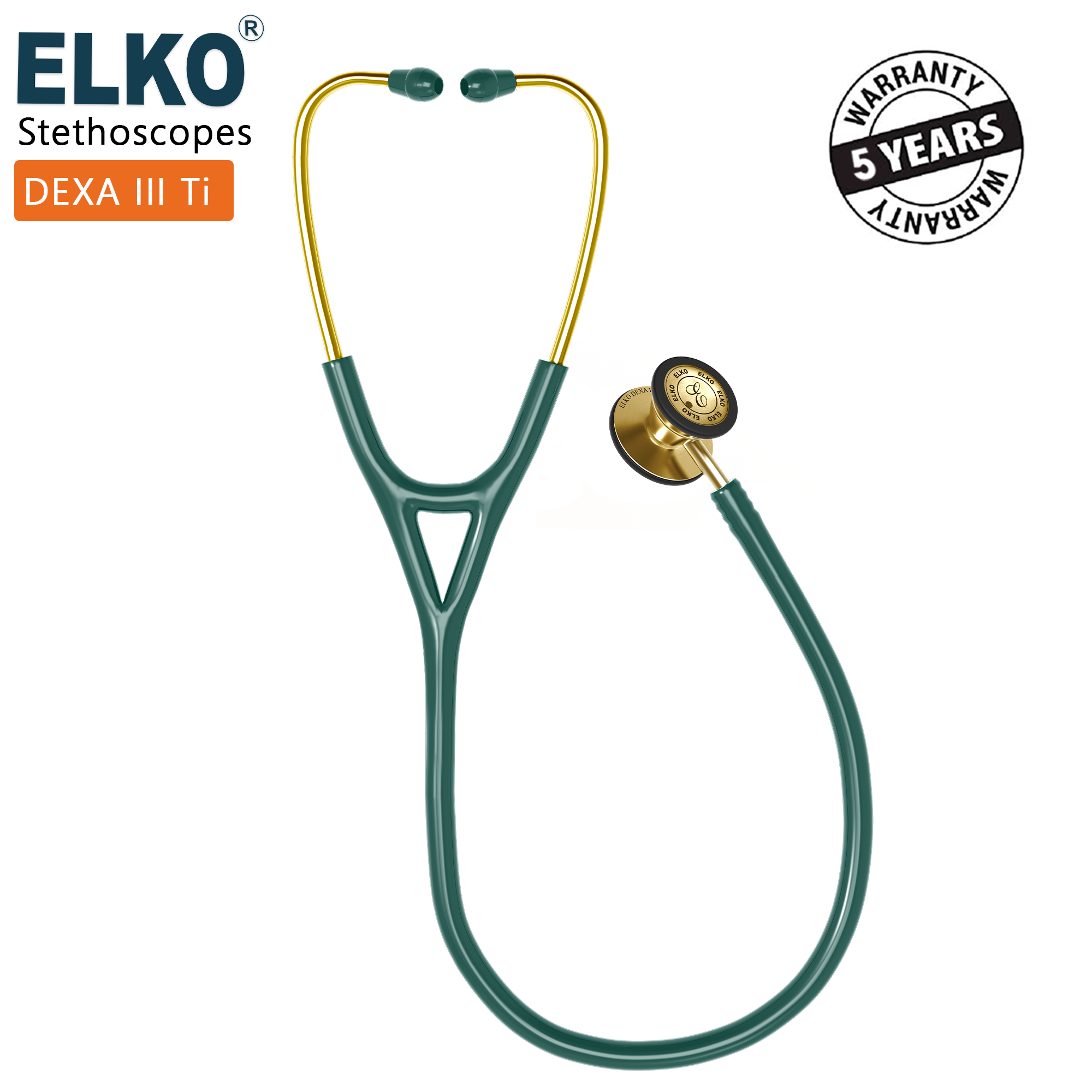ELKO DEXA III Ti Titanium Stethoscopes- Gold Edition