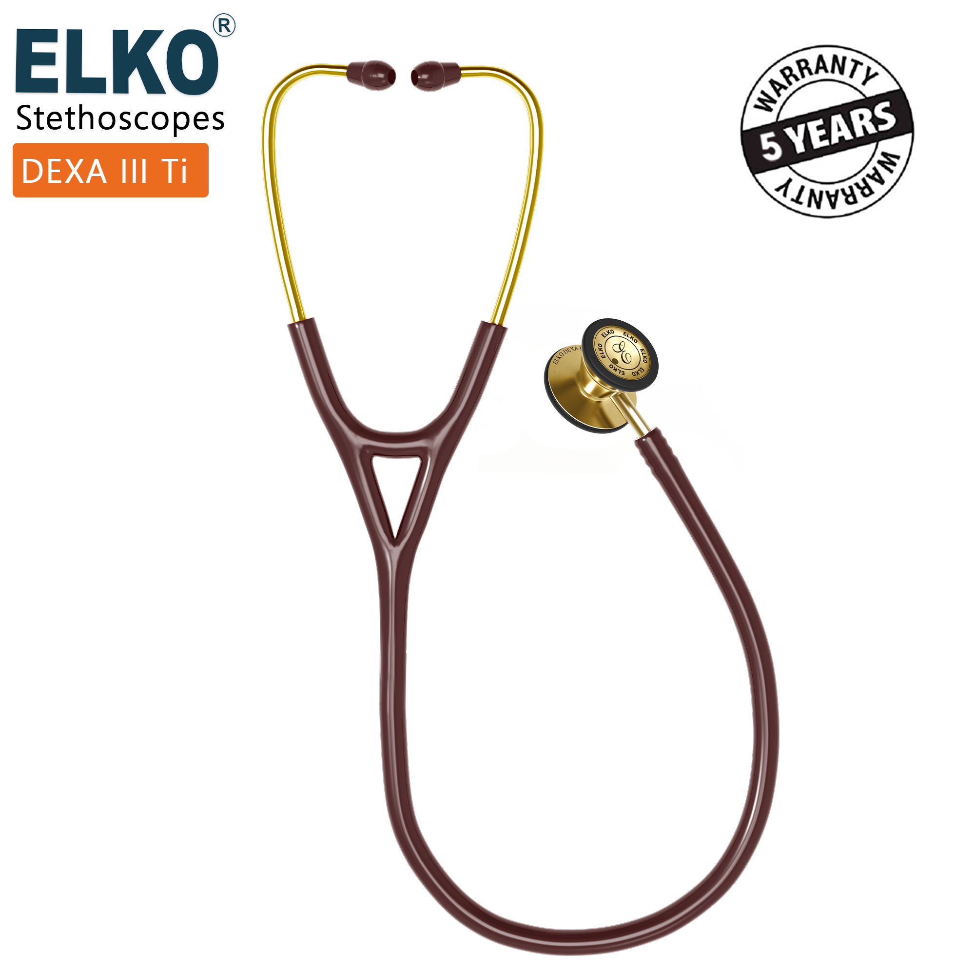 ELKO DEXA III Ti Titanium Stethoscopes- Gold Edition