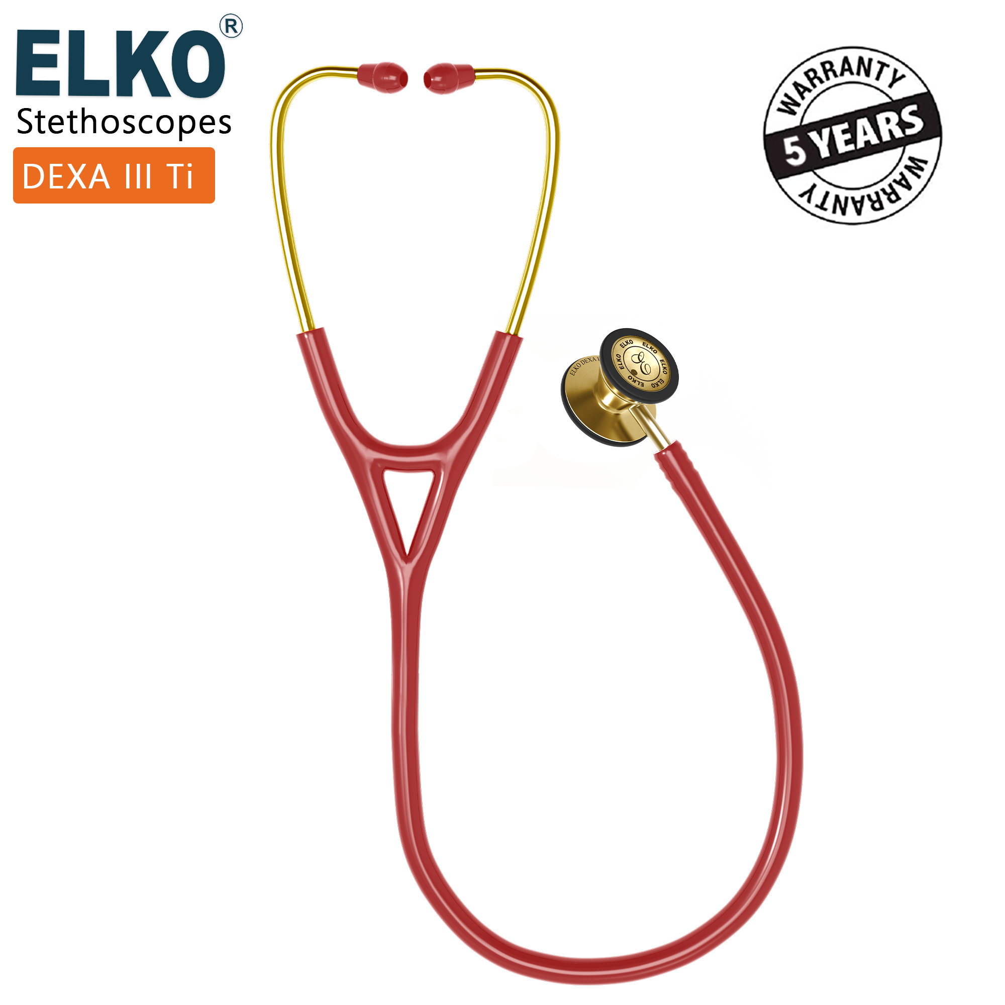 ELKO DEXA III Ti Titanium Stethoscopes- Gold Edition