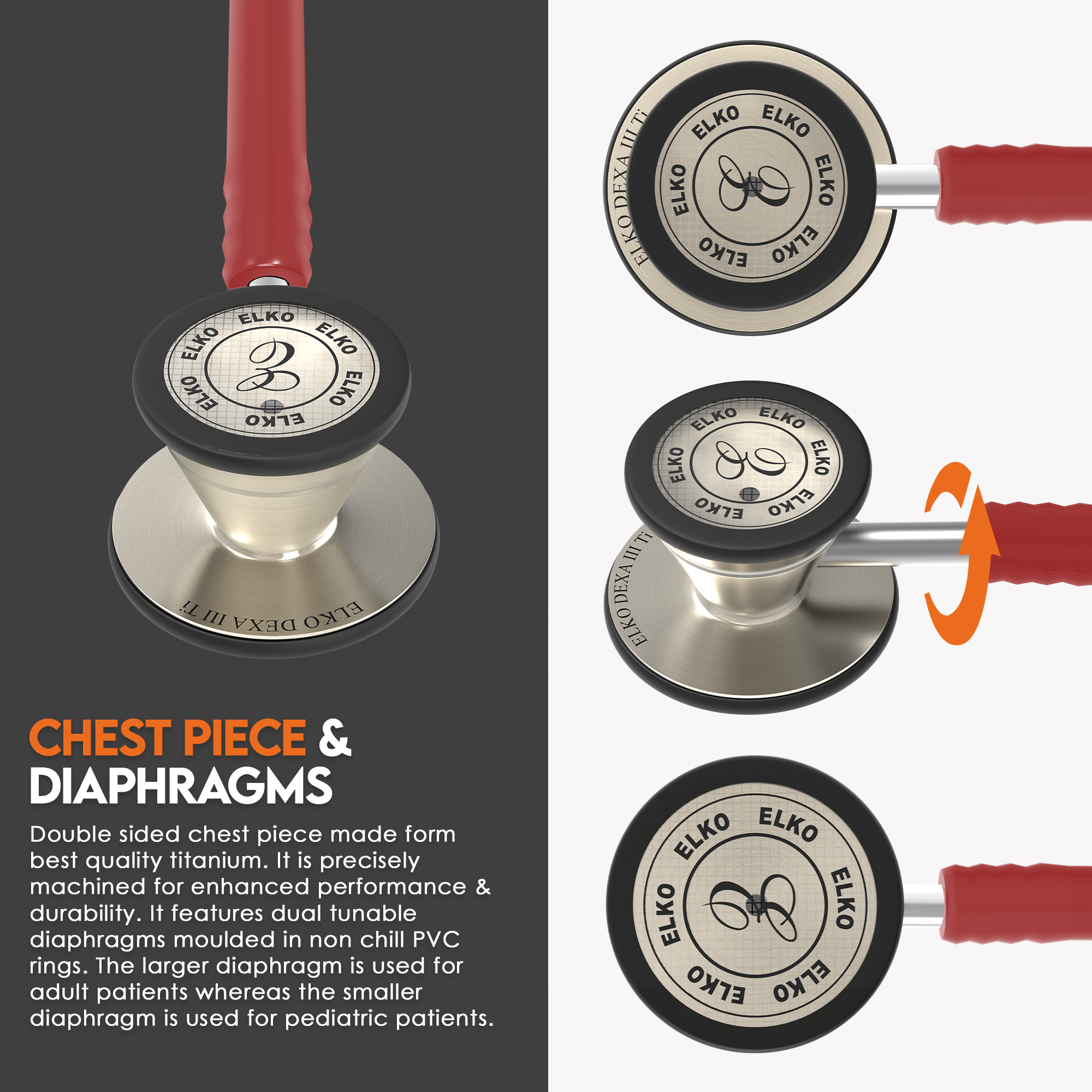 ELKO DEXA III Ti Titanium Stethoscope - Natural Titanium